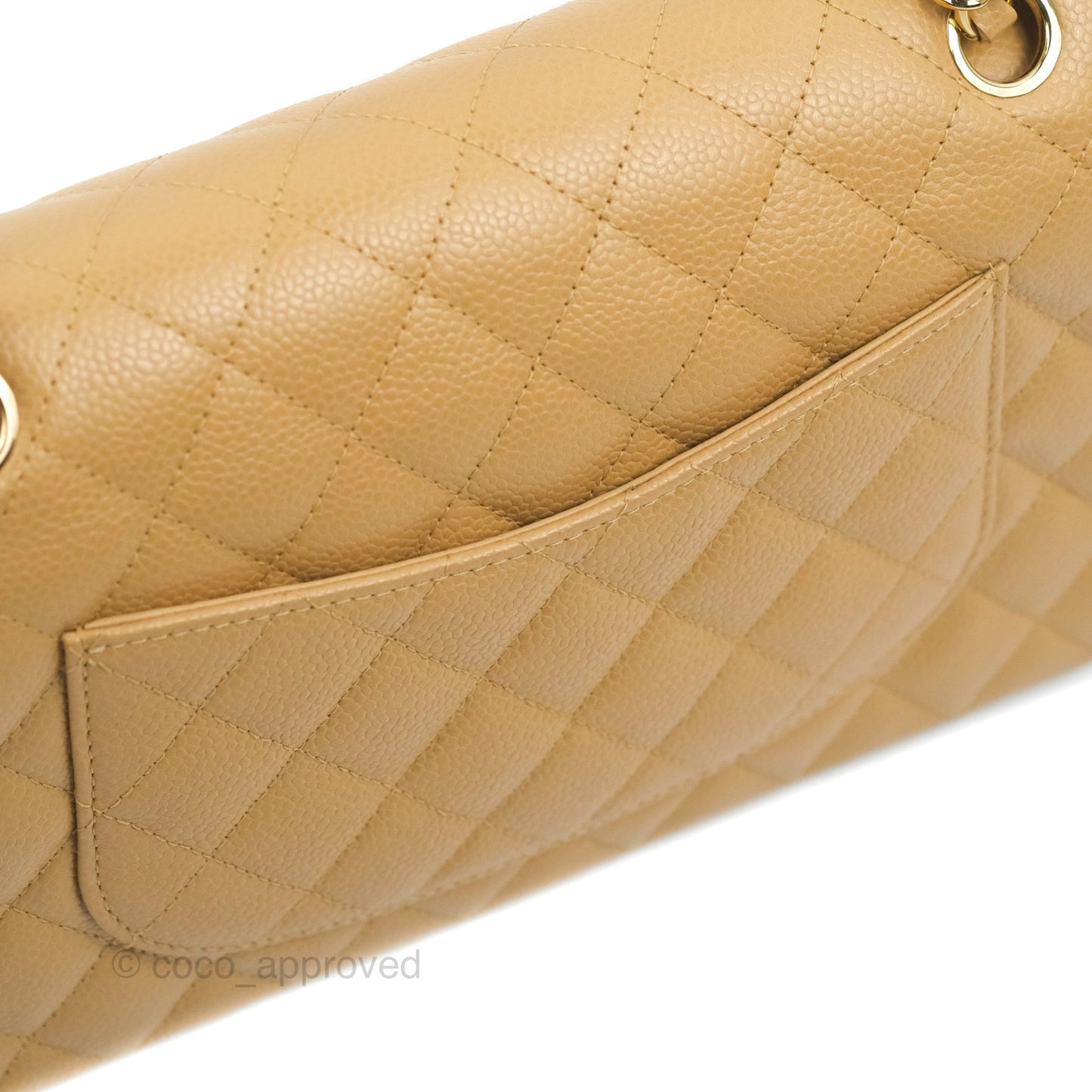 Chanel Quilted M/L Medium Flap Vintage Dark Beige Caviar 24K Gold Hardware