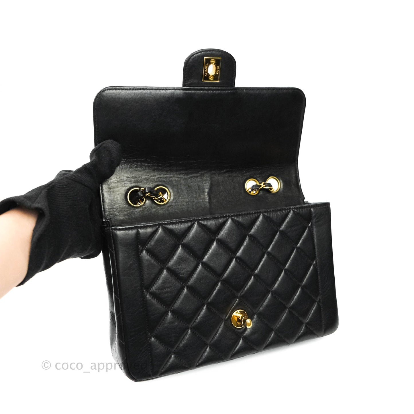 Chanel Vintage Small Flap Bag Black Lambskin 24K Gold Hardware