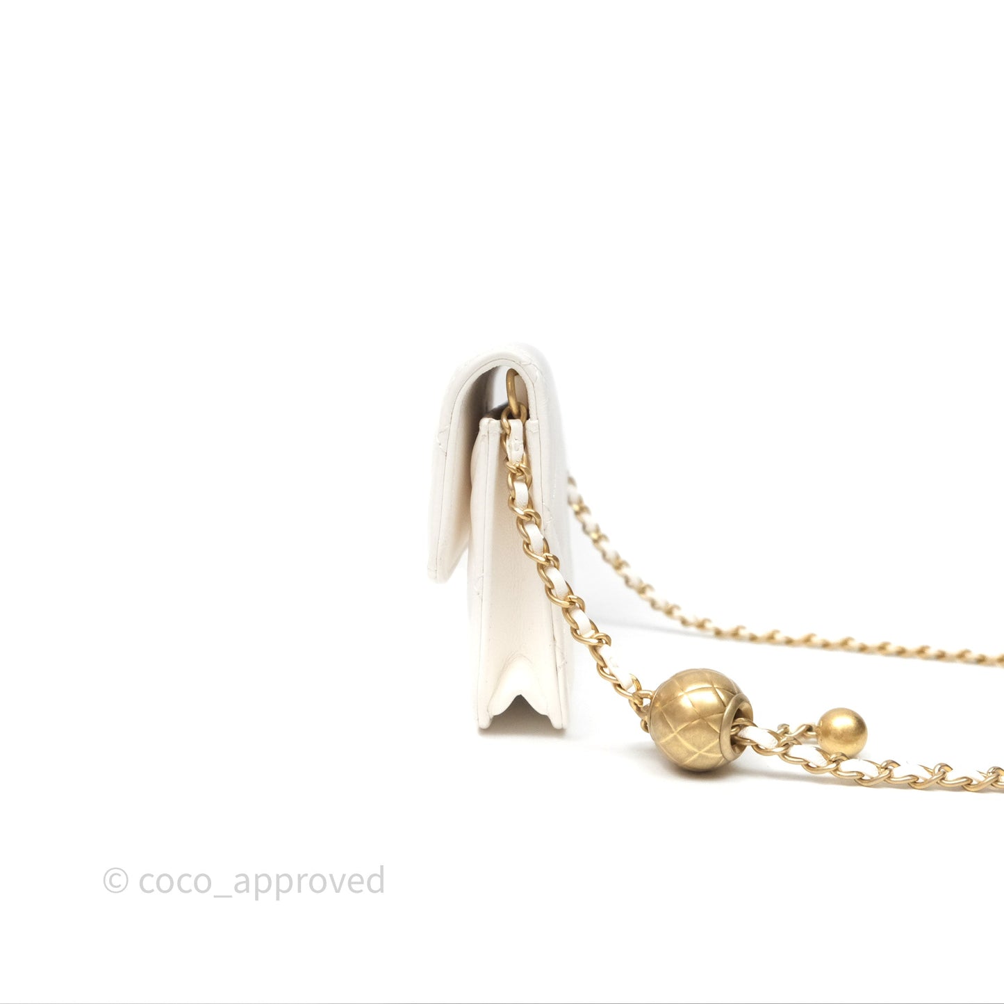 Chanel Mini Pearl Crush Clutch With Chain Belt Bag White Aged Gold Hardware