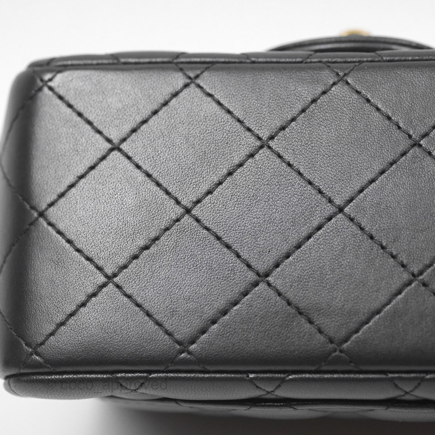 Chanel Quilted Mini Square Flap Black Lambskin Gold Hardware