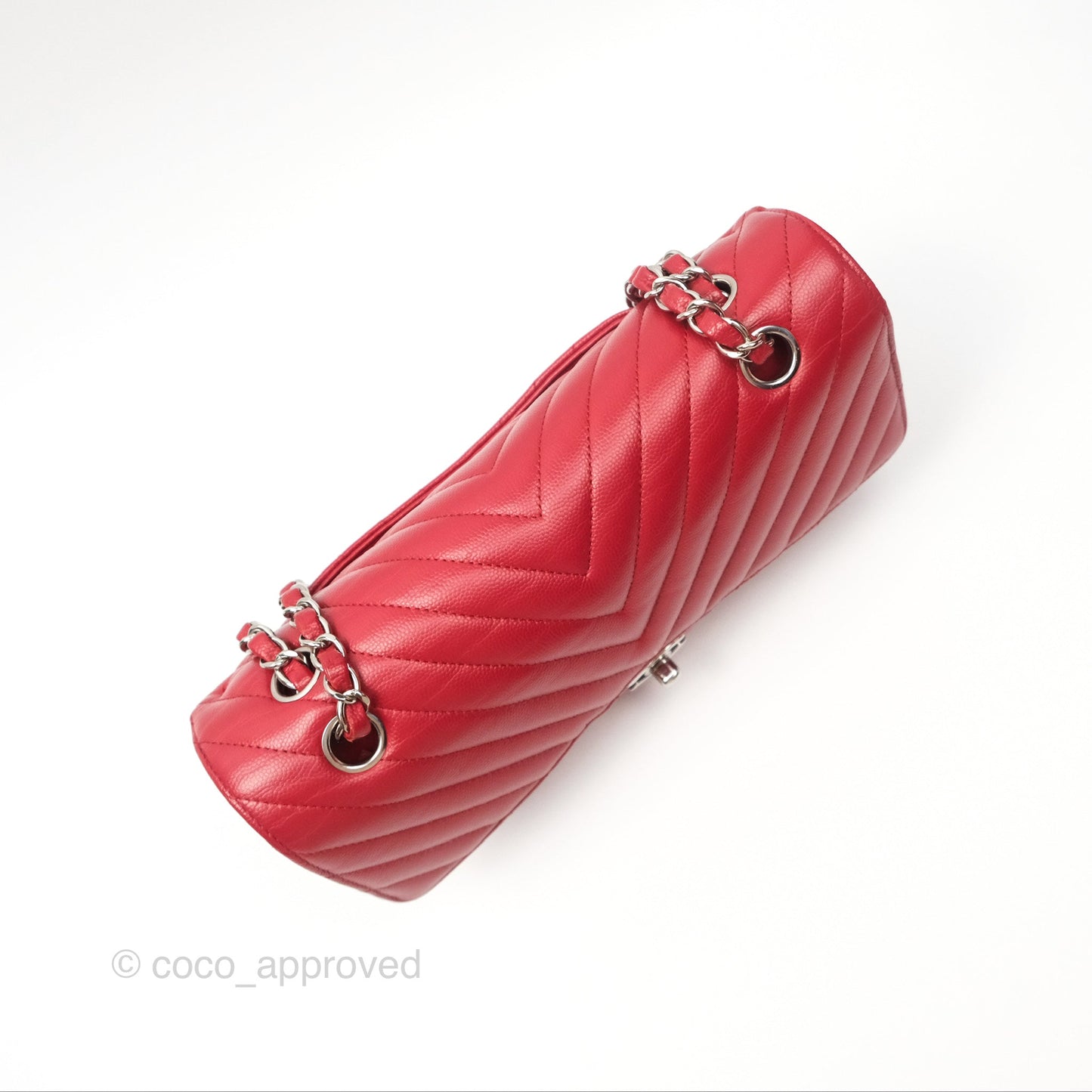 Chanel Medium Classic Flap Chevron Red Caviar Silver Hardware