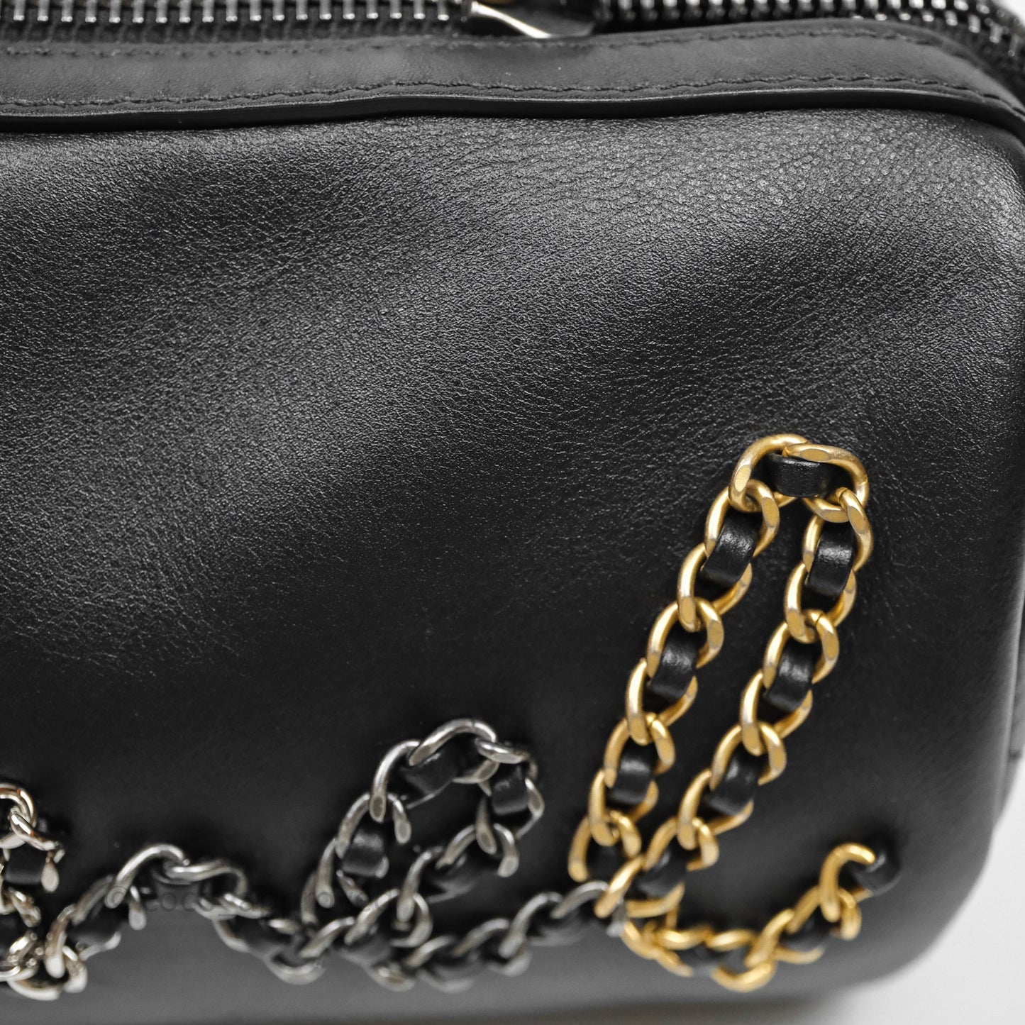 Chanel Logo Bowling Bag Black Calfskin Mixed Hardware