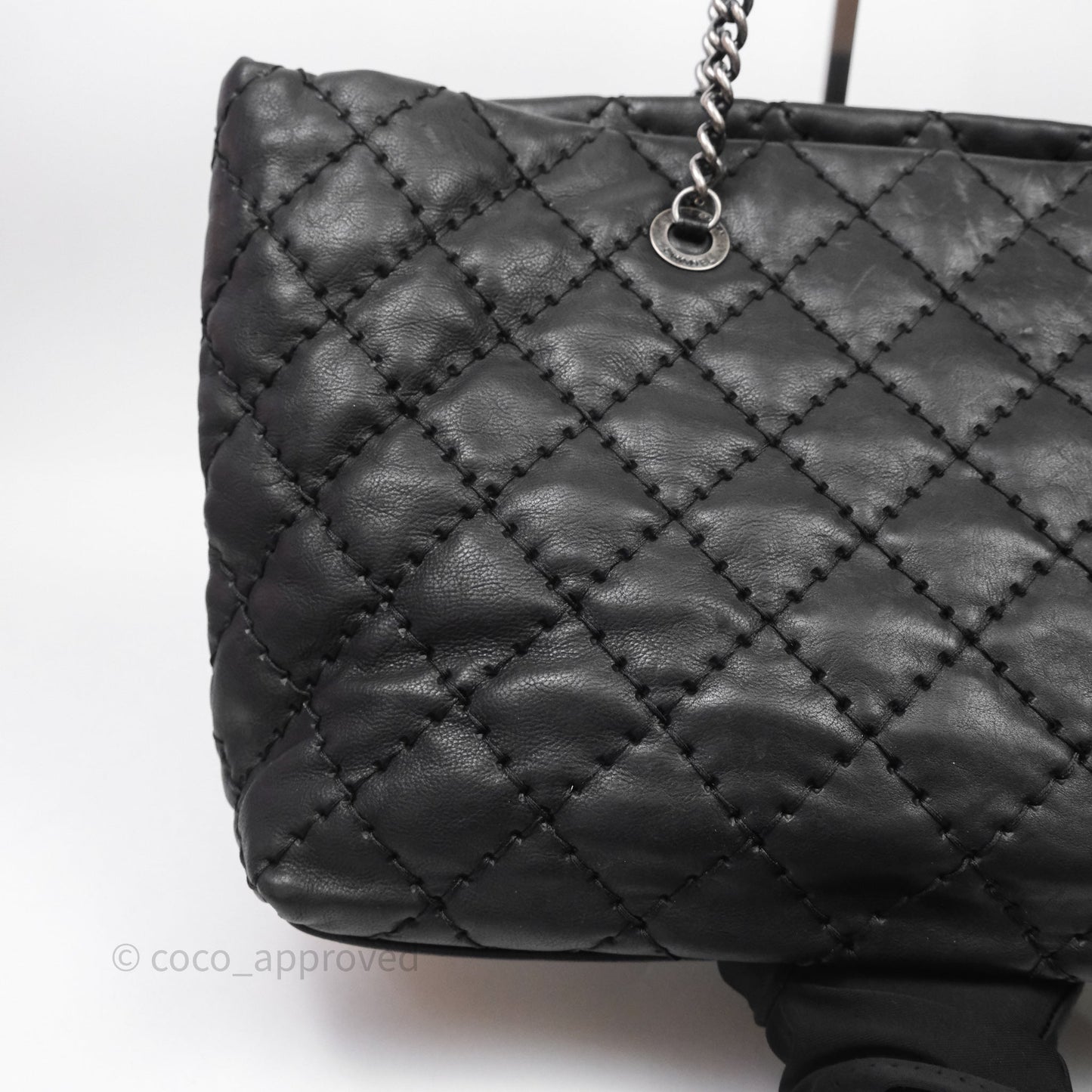 Chanel Ultimate Stitch Shopping Tote Black Calfskin Aged Silver Hardware