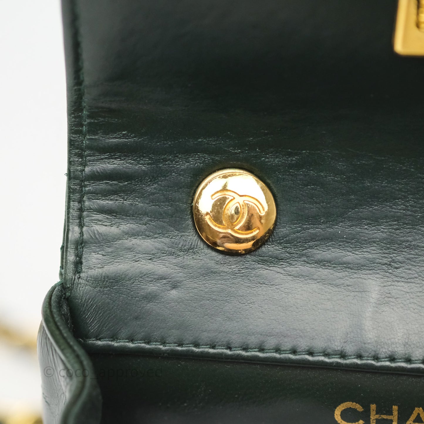 Chanel Vintage Mini Flap Bag Dark Green Lambskin Gold Hardware