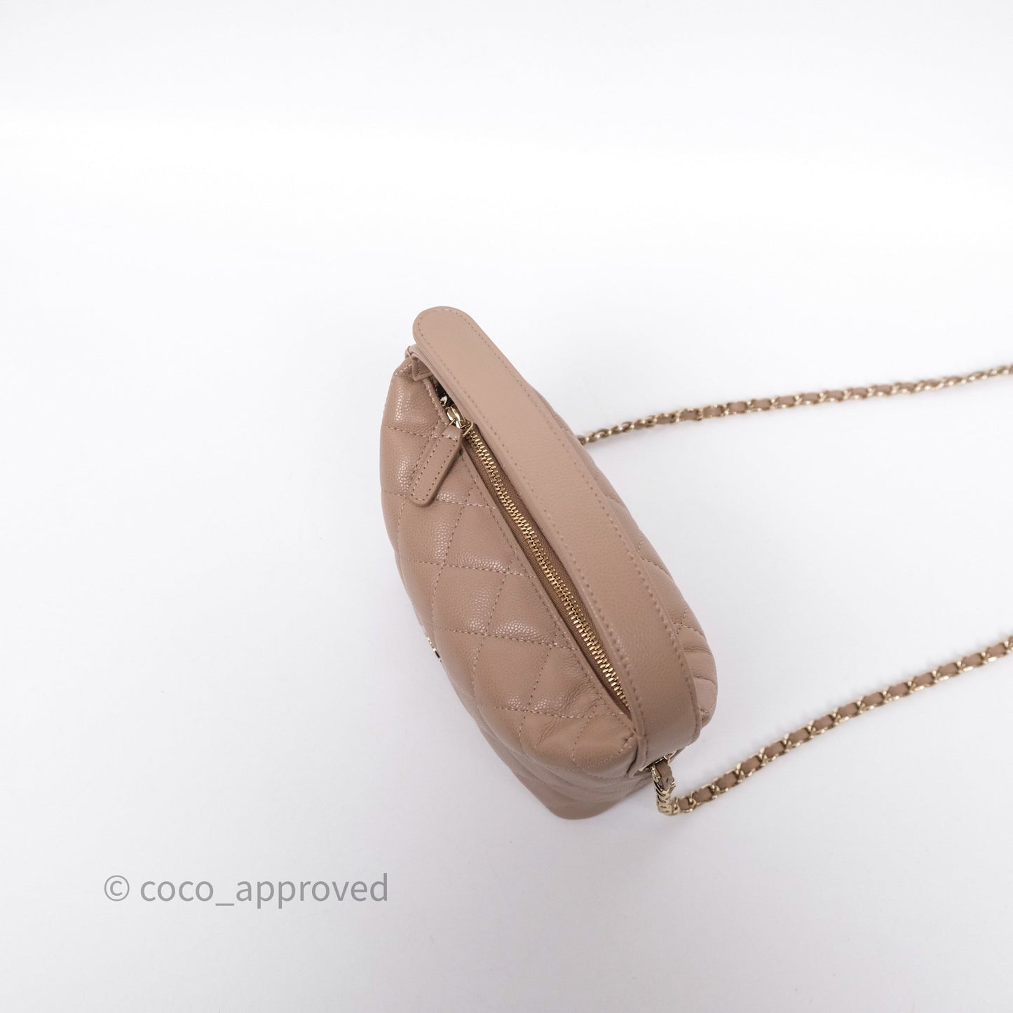 Chanel Quilted Hobo With Chain Beige Fonce Caviar Gold Hardware