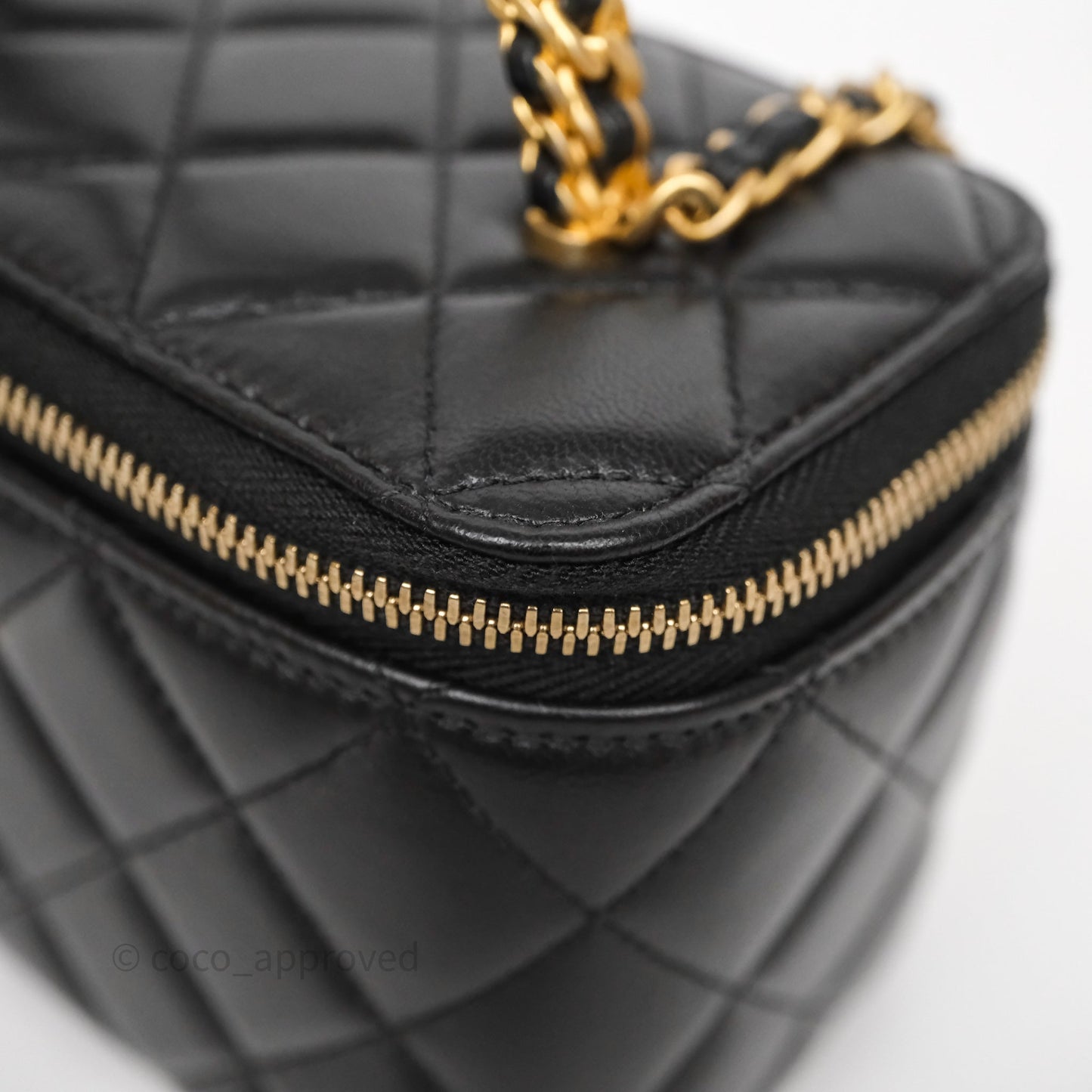 Chanel Top Handle Vanity Rectangular Black Lambskin Aged Gold Hardware