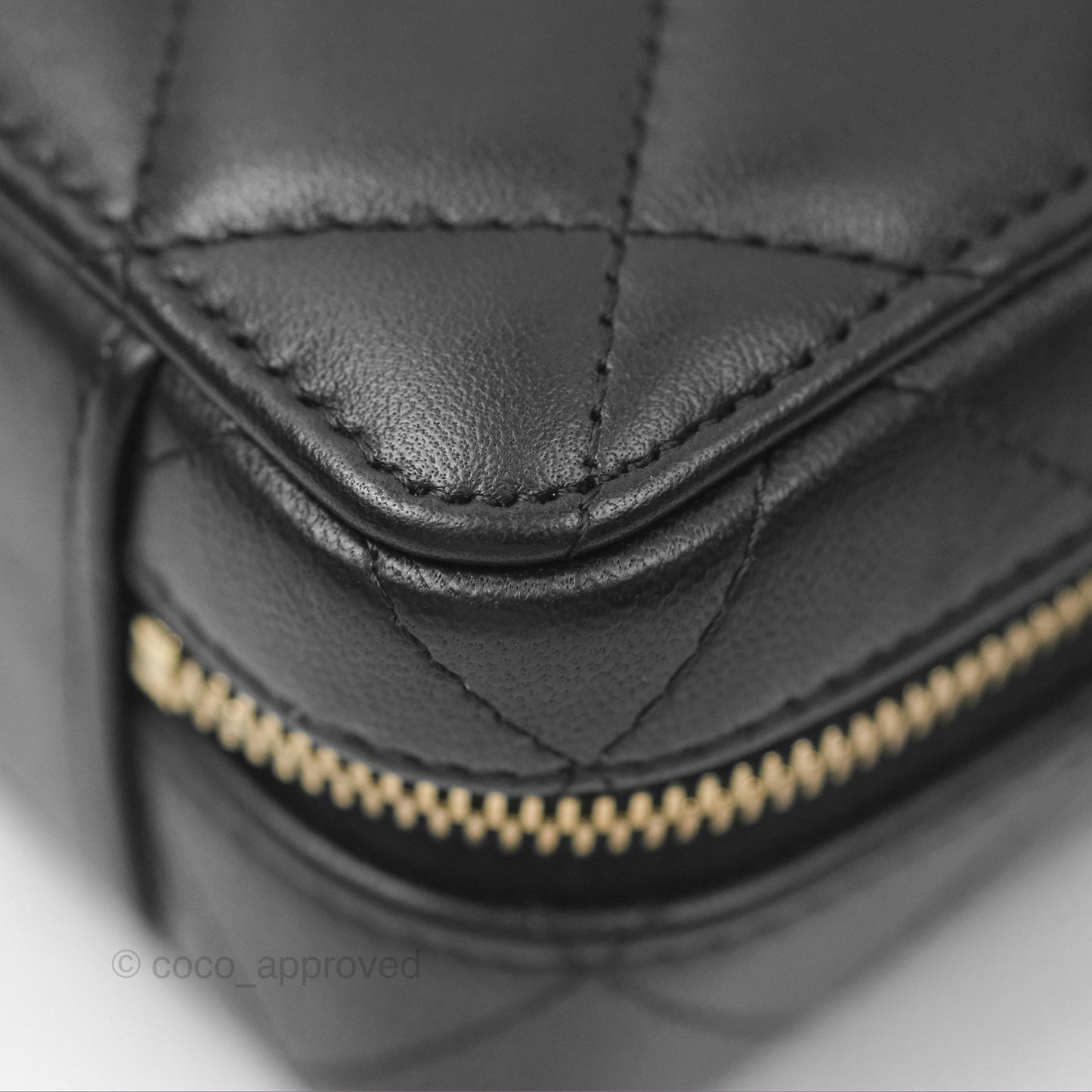 Chanel Top Handle Vanity Case Black Lambskin Aged Gold Hardware 22A