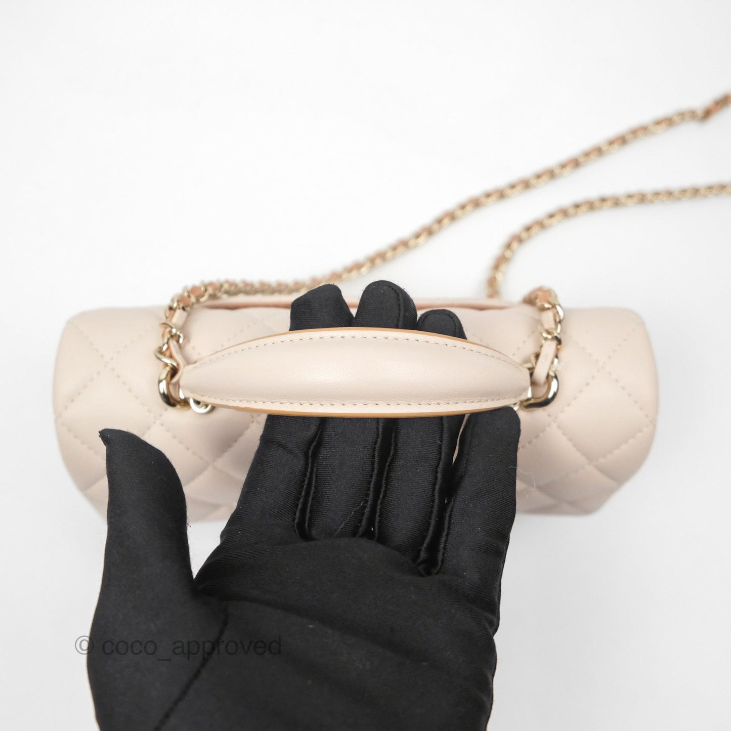 Chanel Top Handle Mini Rectangular Flap Bag Ecru/Beige Lambskin Gold Hardware 23P
