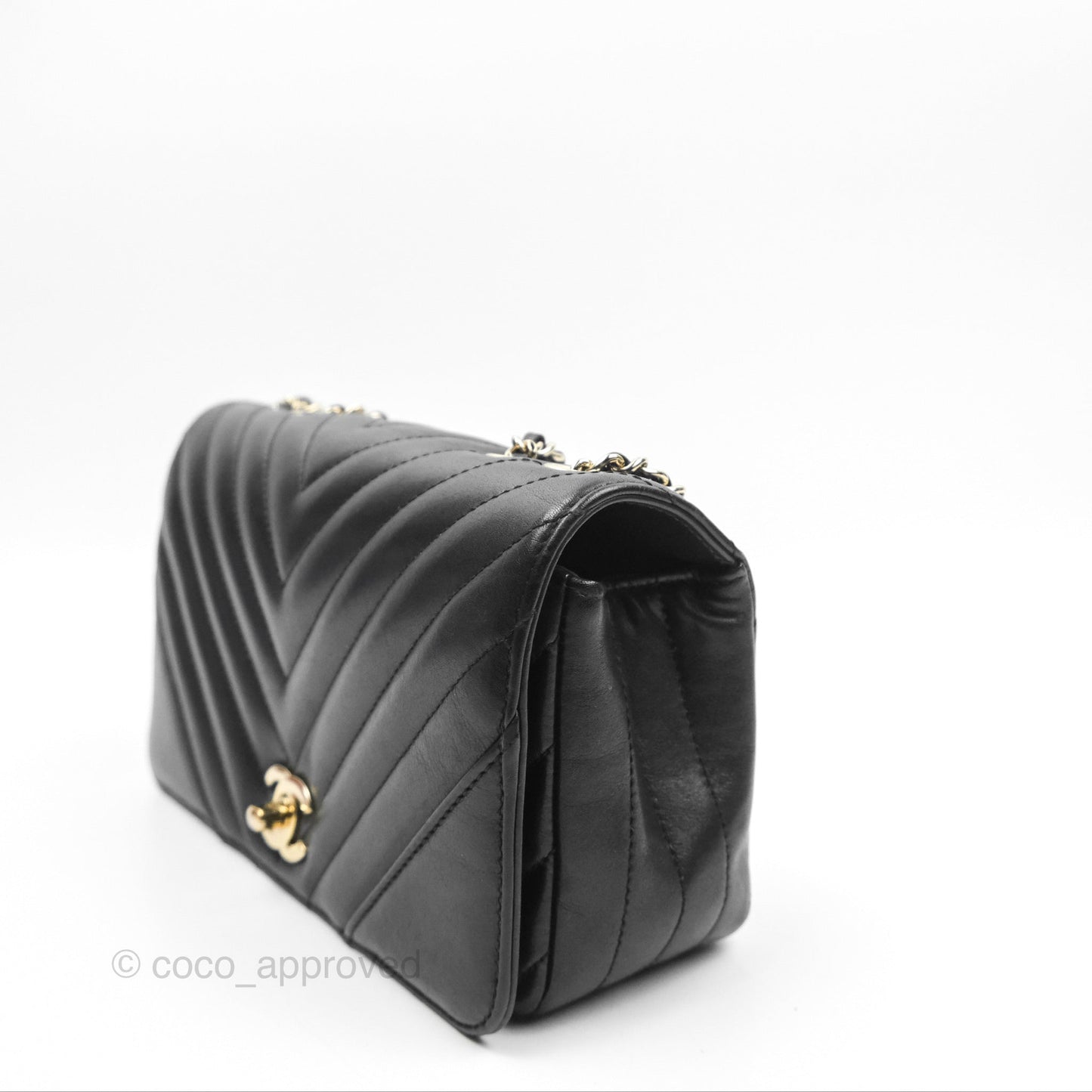 Chanel Small Statement Chevron Flap Bag Black Calfskin Gold Hardware
