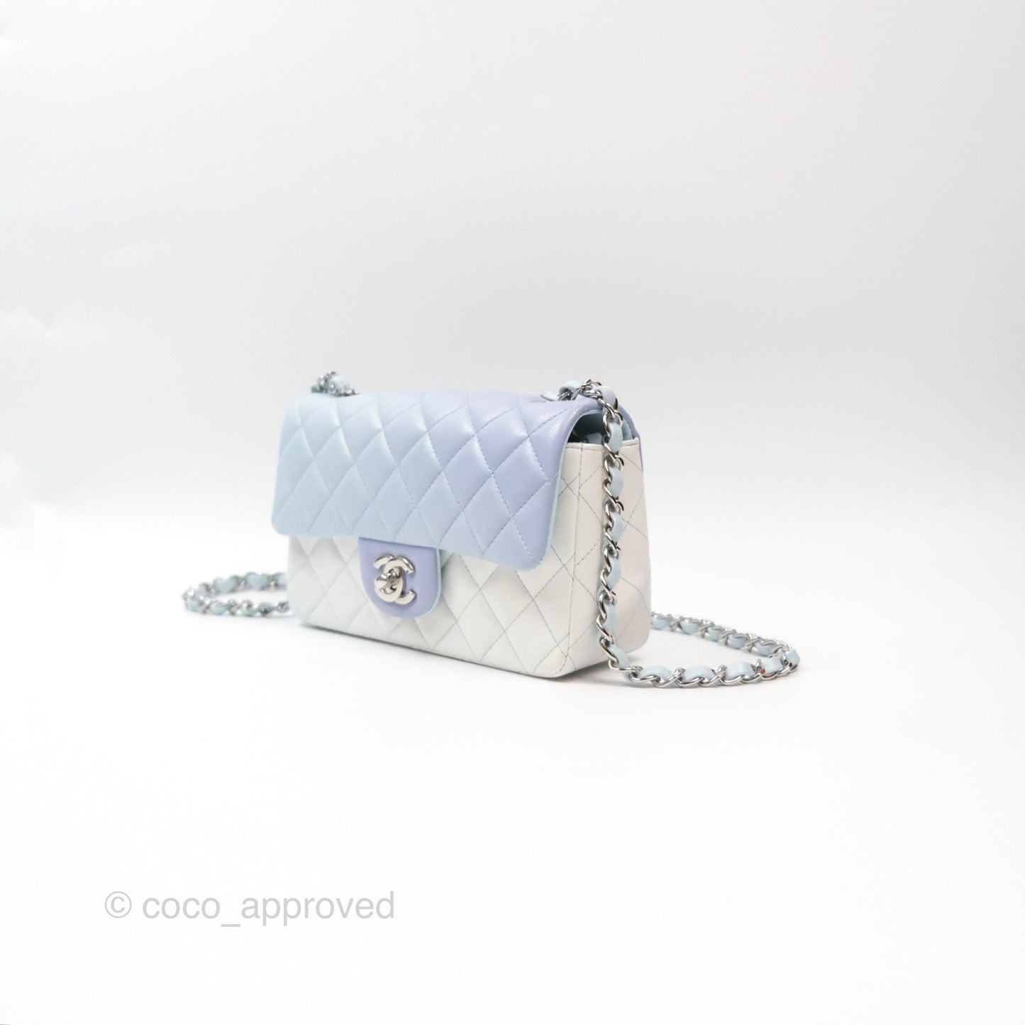 Chanel Quilted Mini Rectangular Flap Ombre Light Blue/Light Purple/White Iridescent Silver Hardware 21K