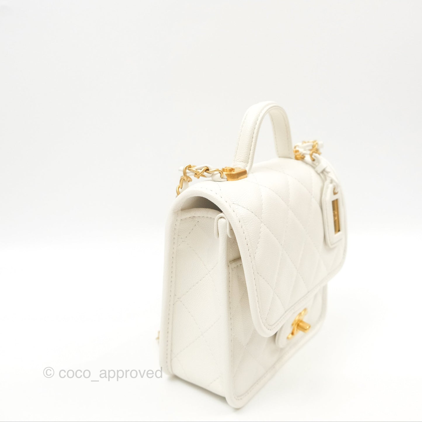 Chanel Mini School Memory Top Handle Flap White Caviar 22K