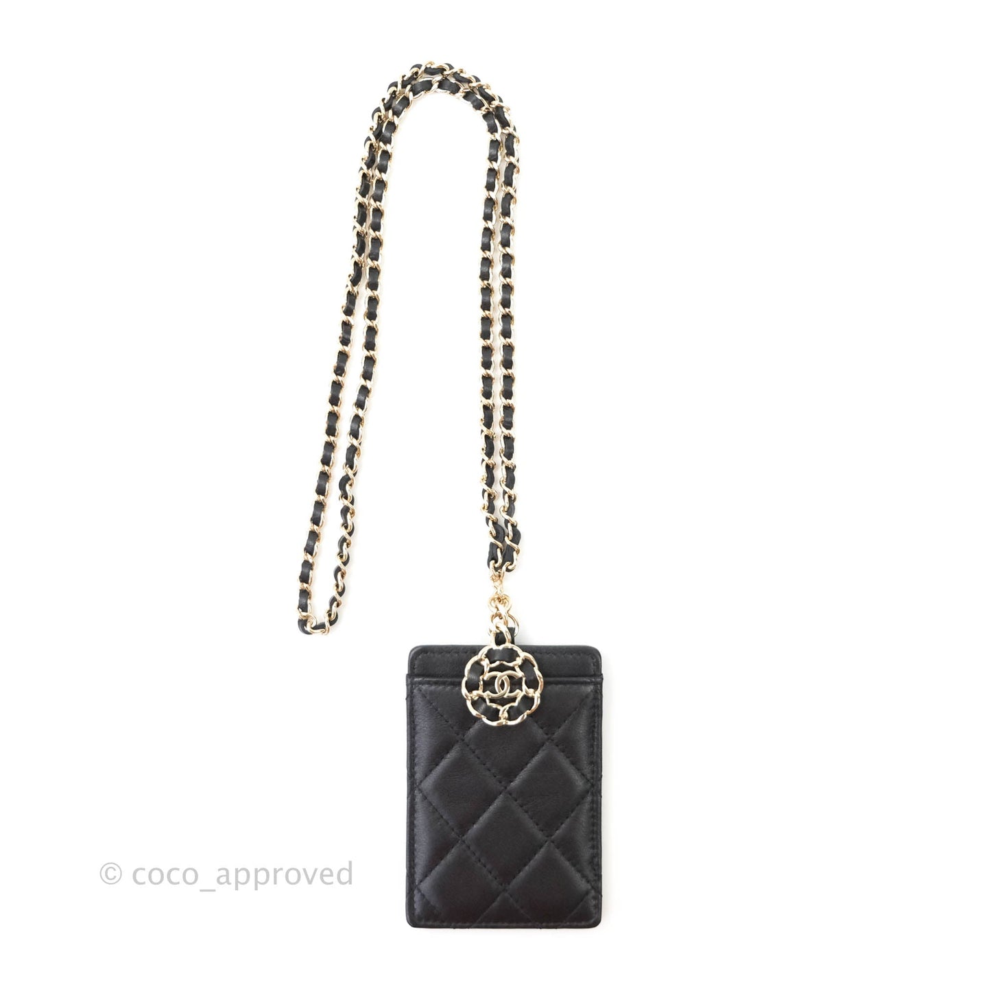 Chanel Quilted Chain Infinity Card Holder Black Lambskin Gold Hardware