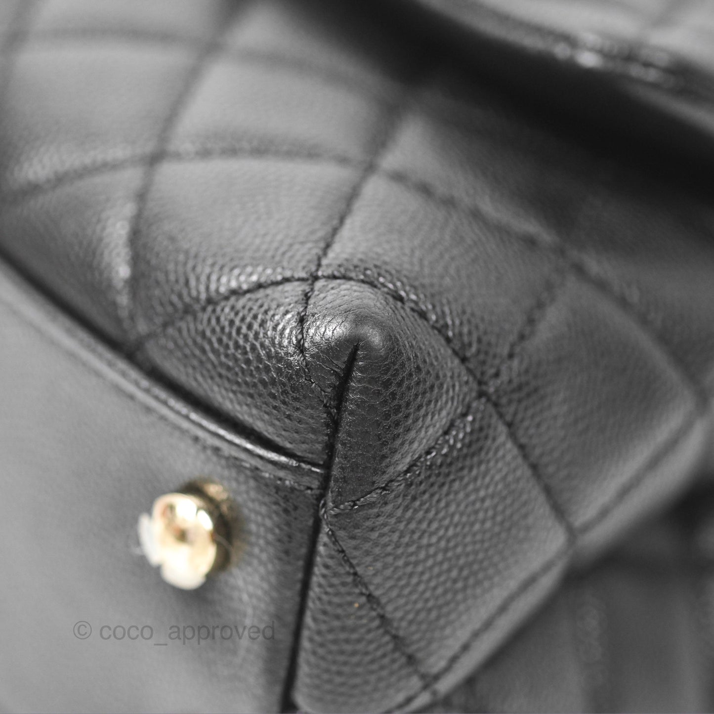 Chanel Small Coco Handle Black Caviar Gold Hardware Lizard Embossed Handle