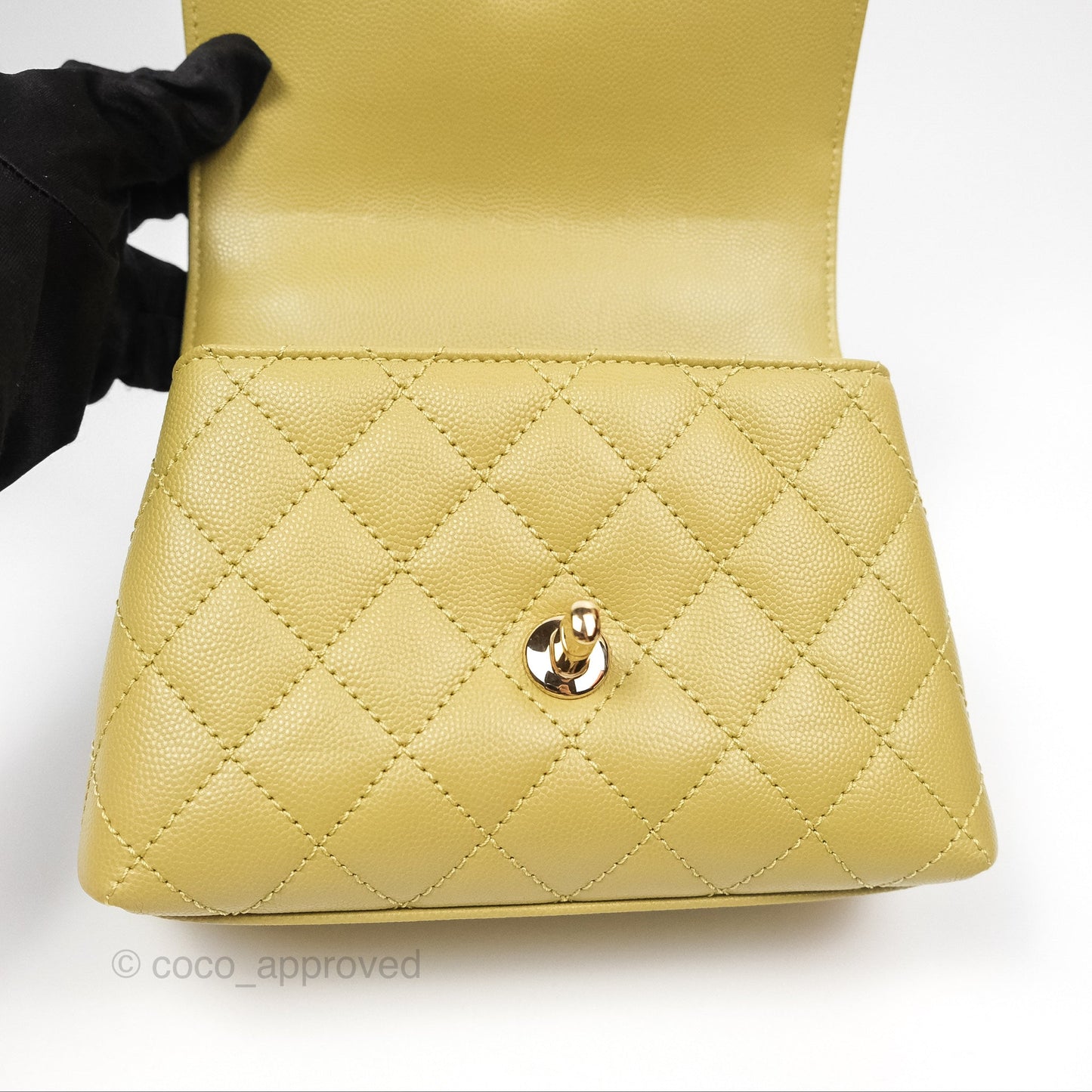 Chanel Quilted Mini Coco Handle Caviar Olive Green Gold Hardware