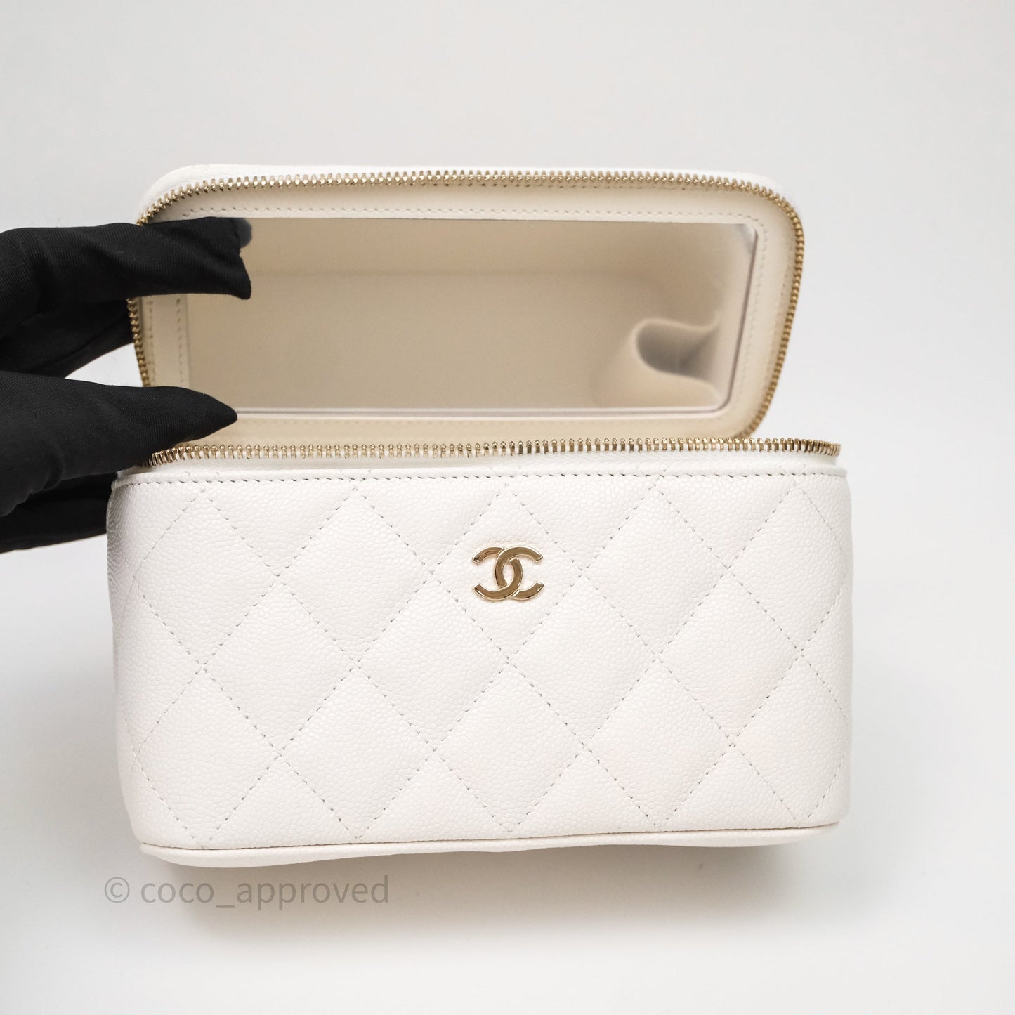 Chanel Classic Vanity Rectangular with Chain White Caviar Gold Hardware
