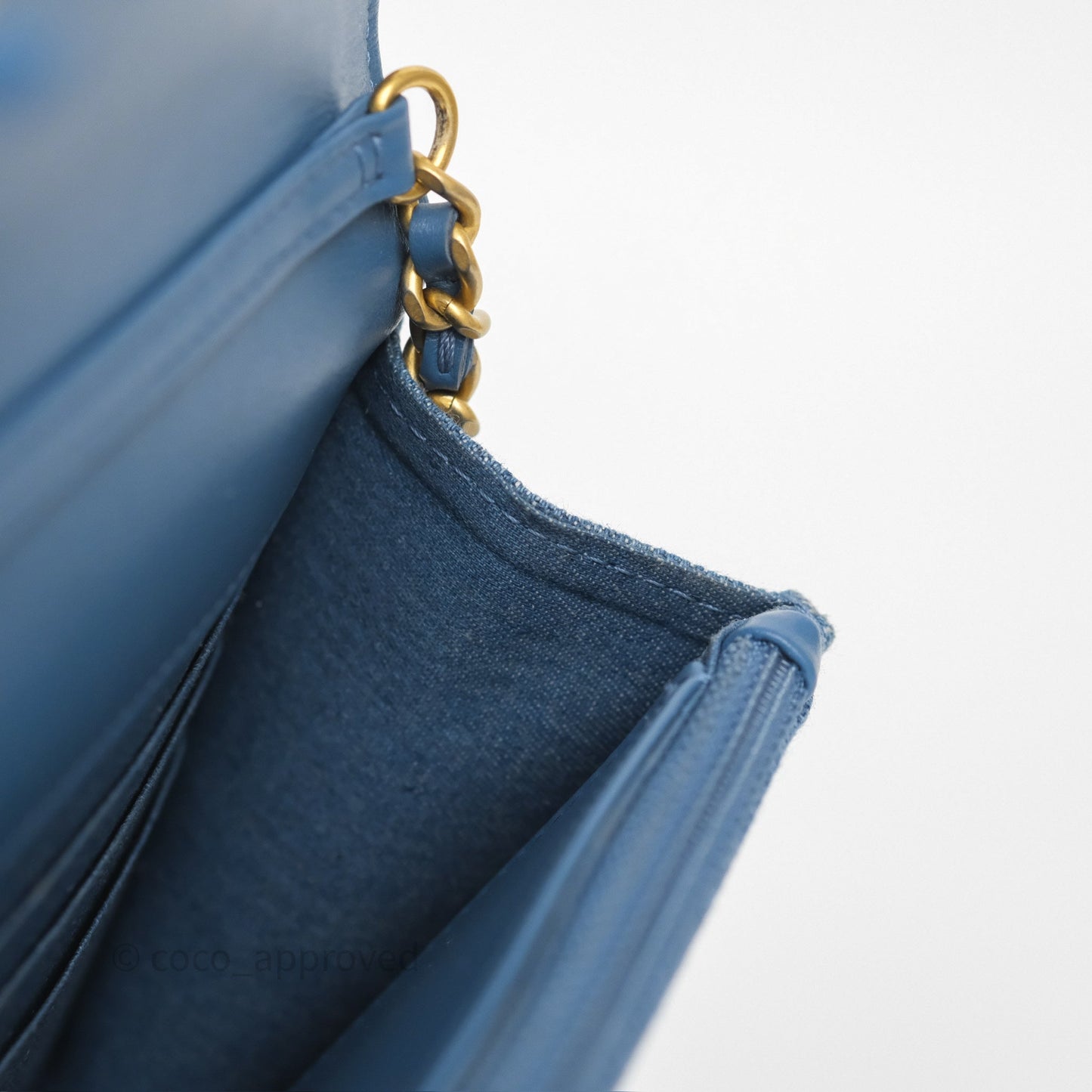 Chanel Quilted Pearl Crush Wallet on Chain WOC Denim Aged Gold Hardware