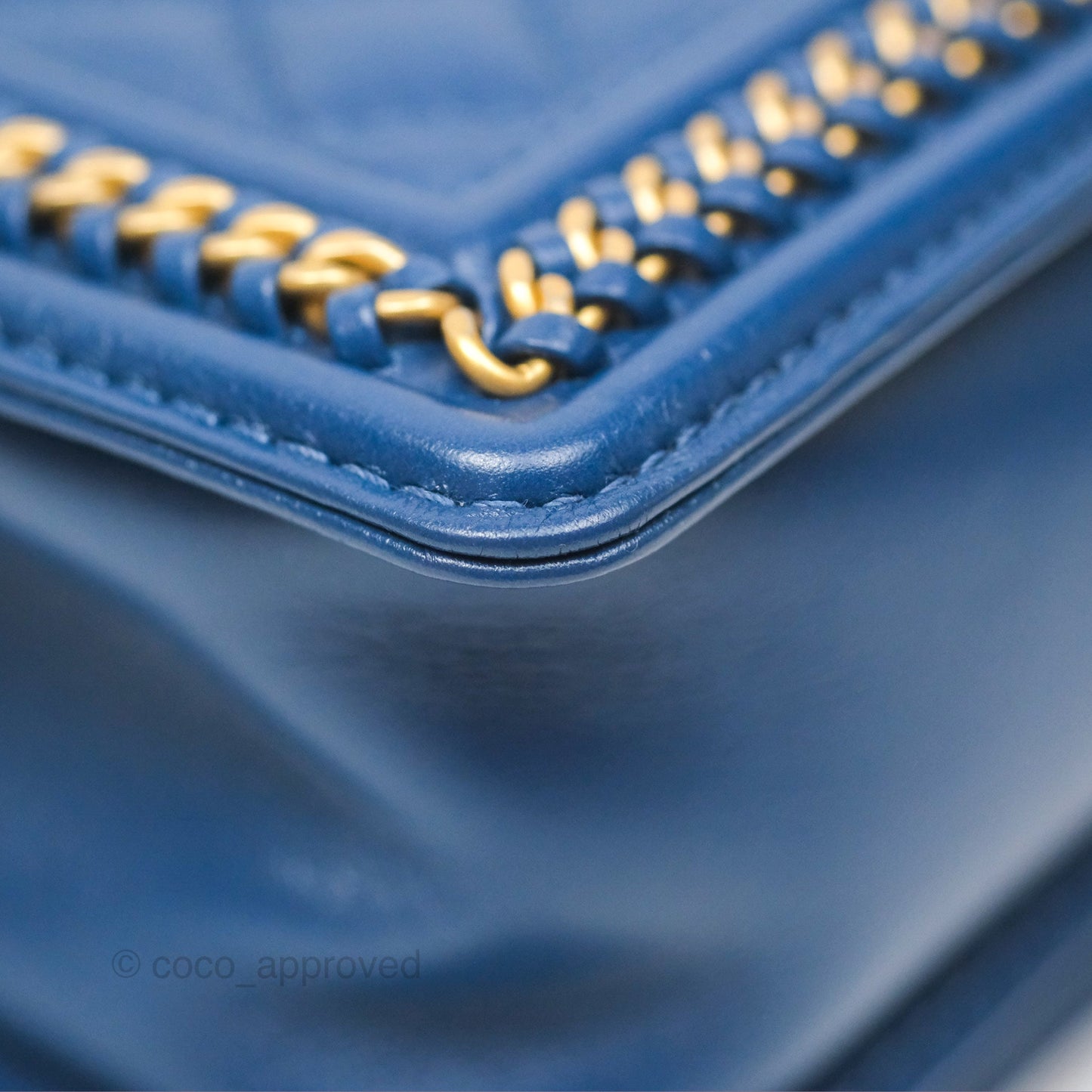 Chanel Quilted Medium Boy With Handle Dark Blue Calfskin Aged Gold Hardware