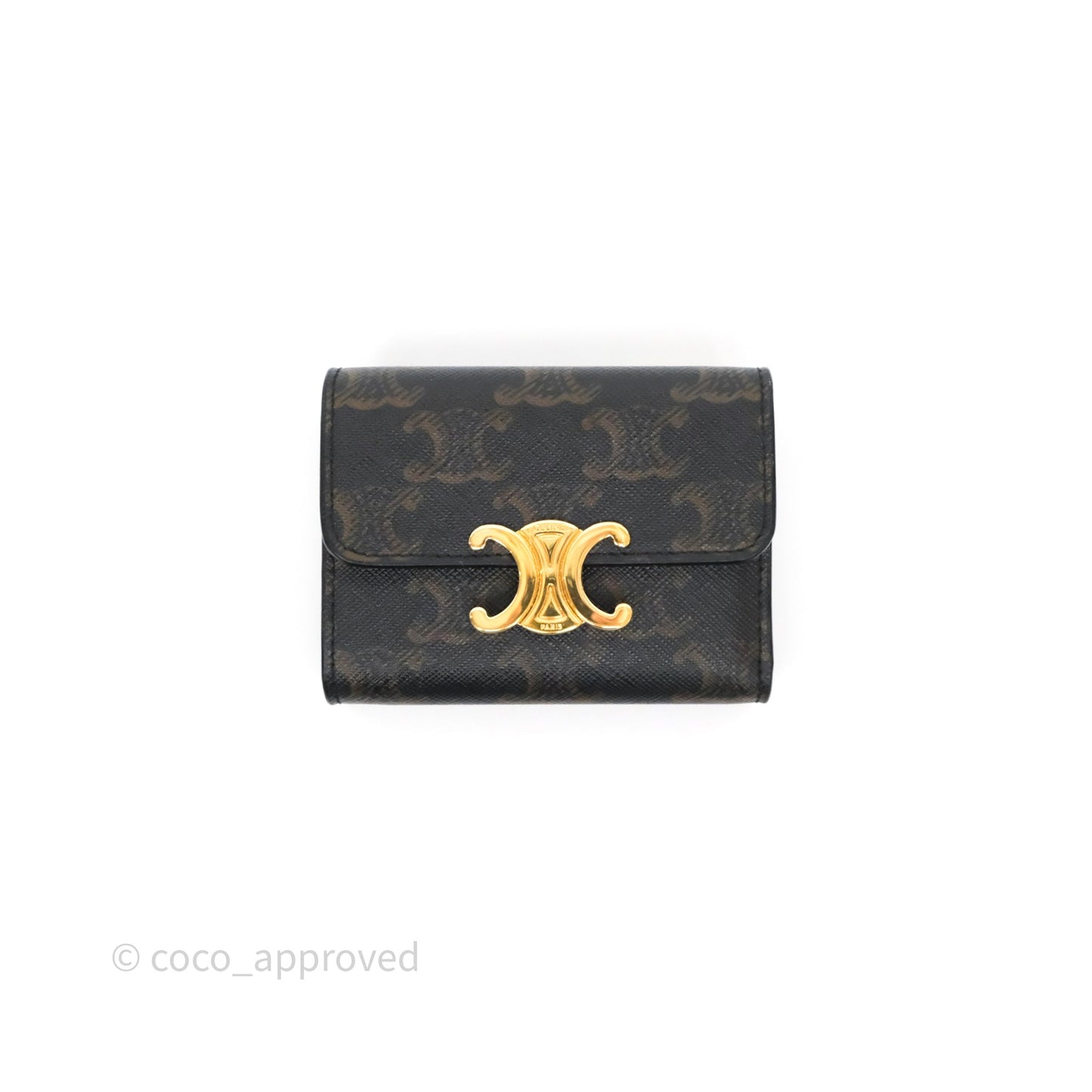 Celine Compact Wallet with Coin Triomphe Canvas Tan