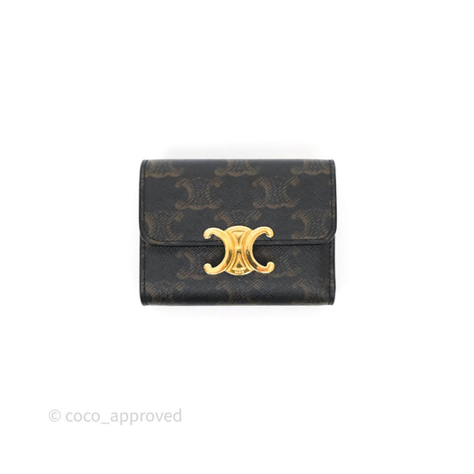 Celine Compact Wallet with Coin Triomphe Canvas Tan