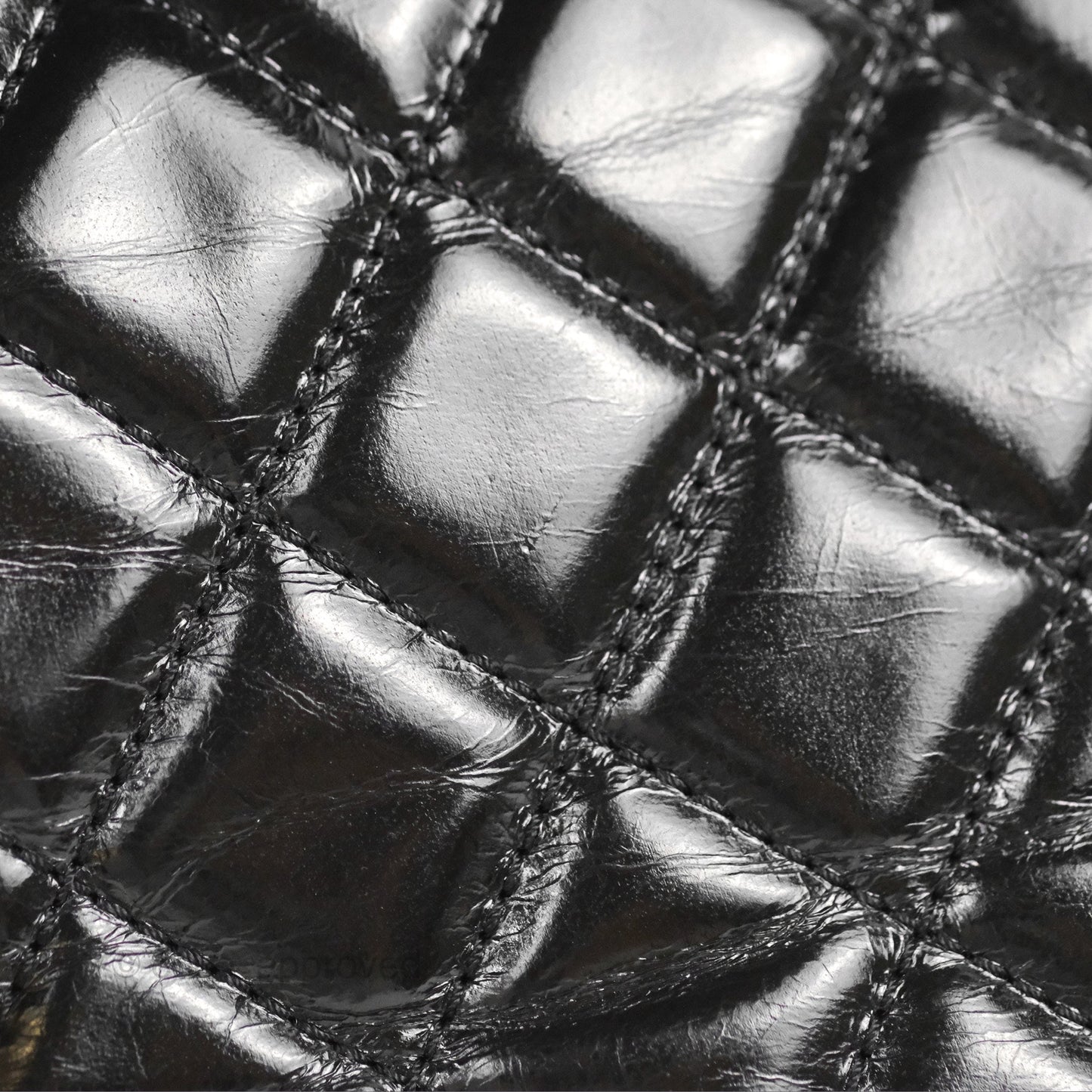 Chanel Large Castle Rock Flap Bag Black Glazed Aged Calfskin Burgundy Handle