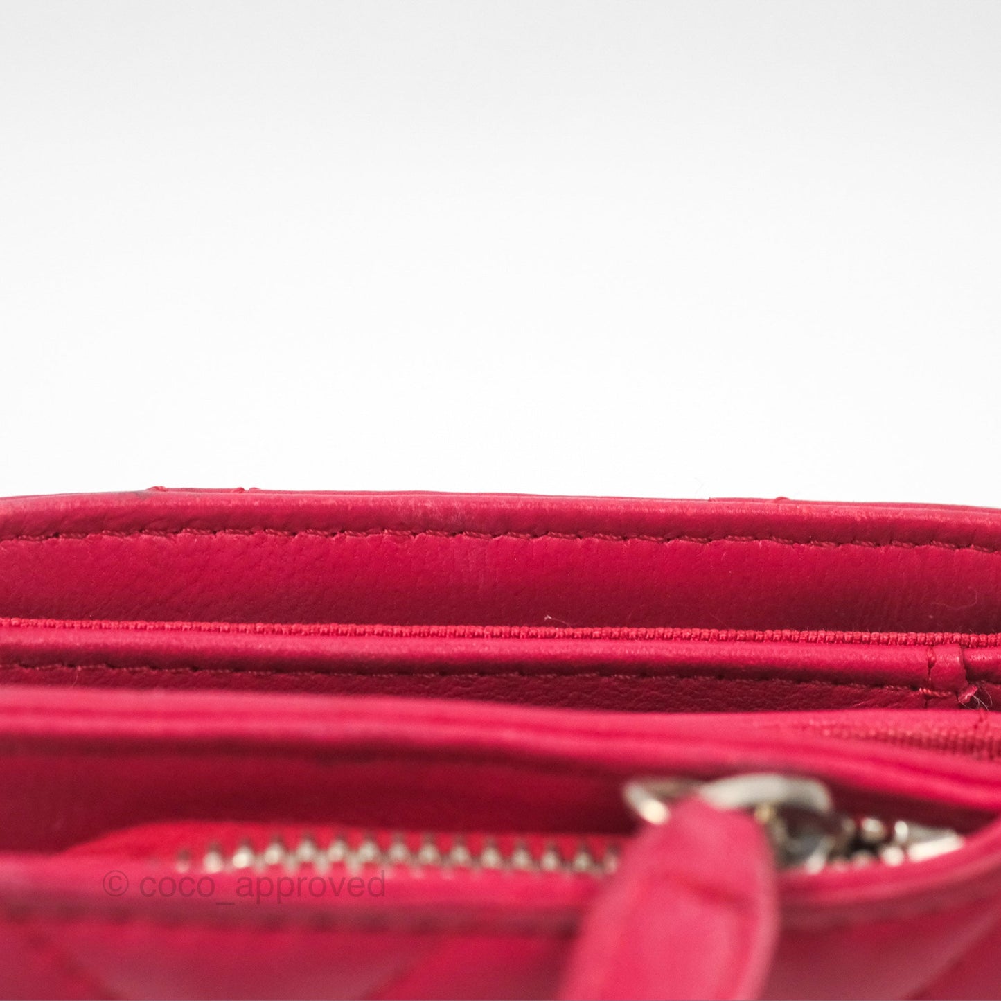 Chanel Quilted Classic French Wallet Lambskin Red Silver Hardware
