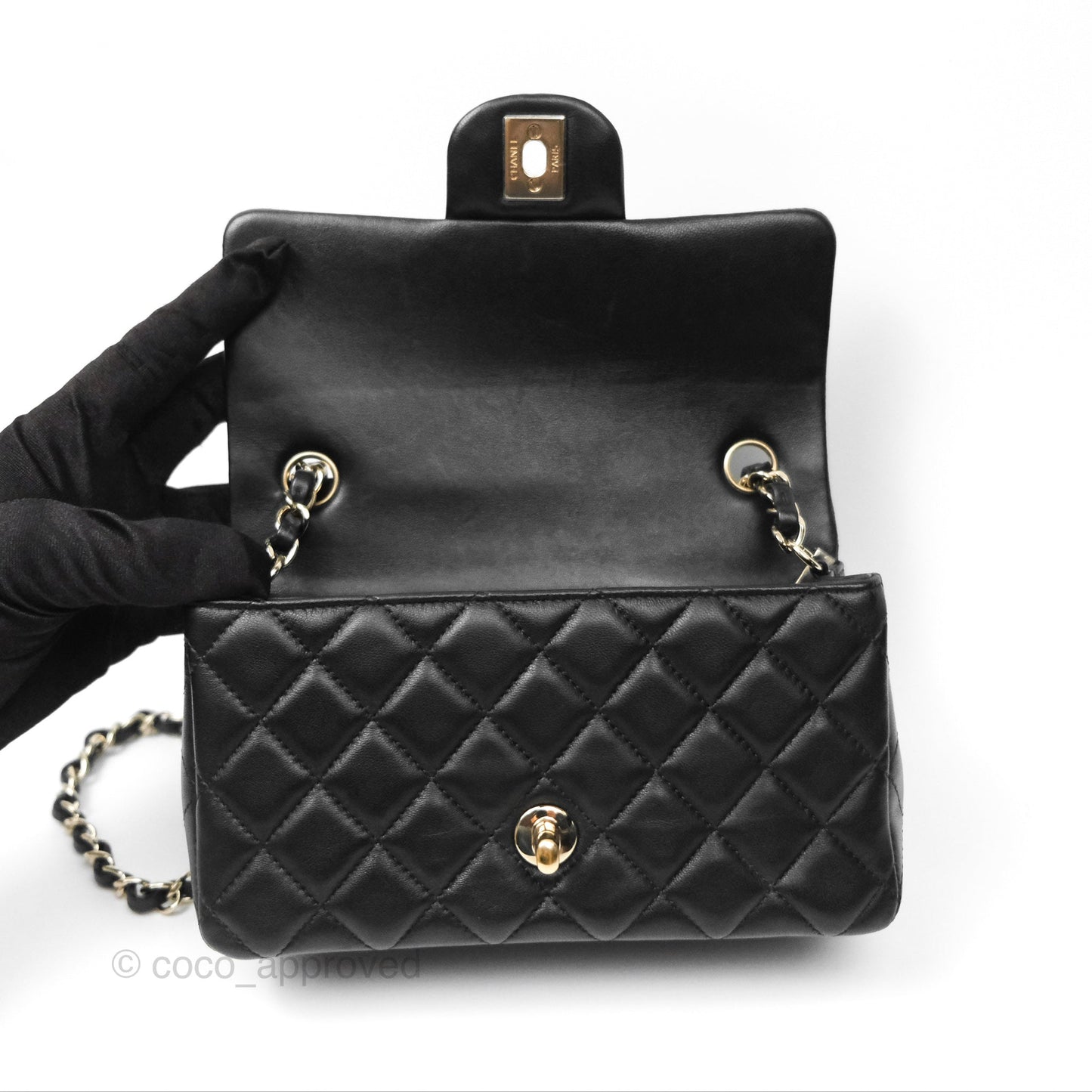 Chanel Mini Rectangular Quilted Black Lambskin Gold Hardware