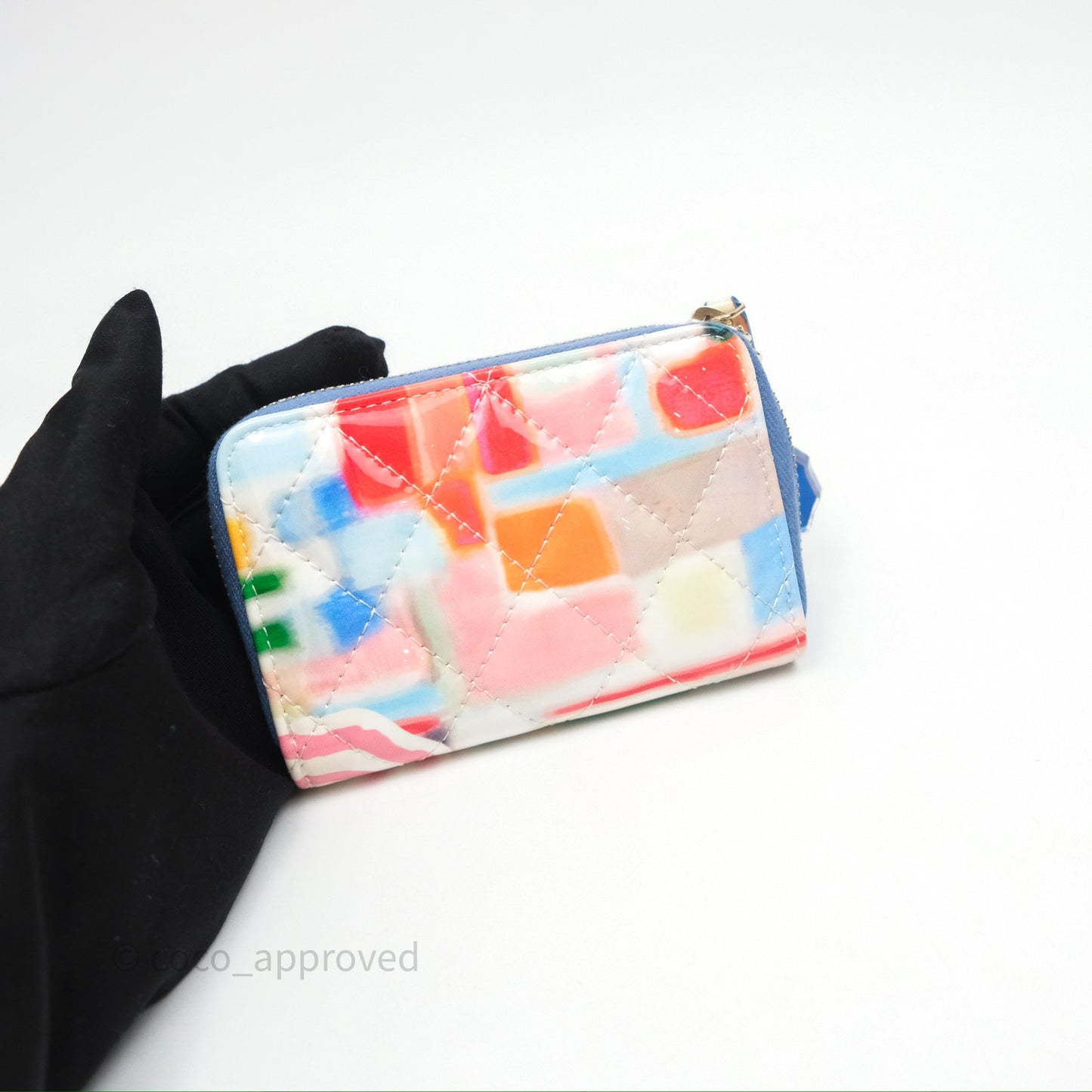 Chanel Printed Quilted Zip Coin Purse Patent Calfskin Multicolor
