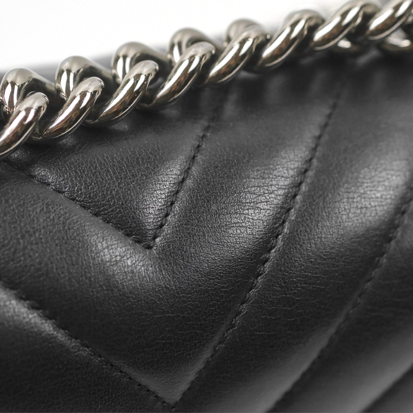 Chanel Small Chevron Boy Black Calfskin Silver Hardware