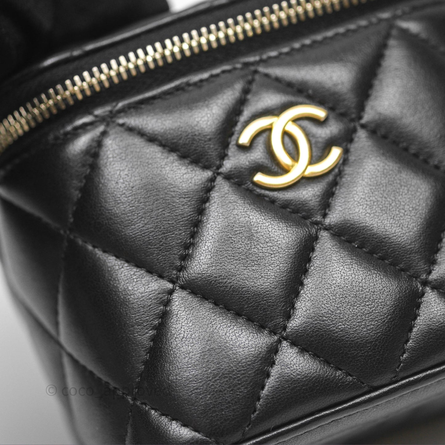 Chanel Mini Metal Top Handle Vanity With Chain Black Lambskin Aged Gold Hardware