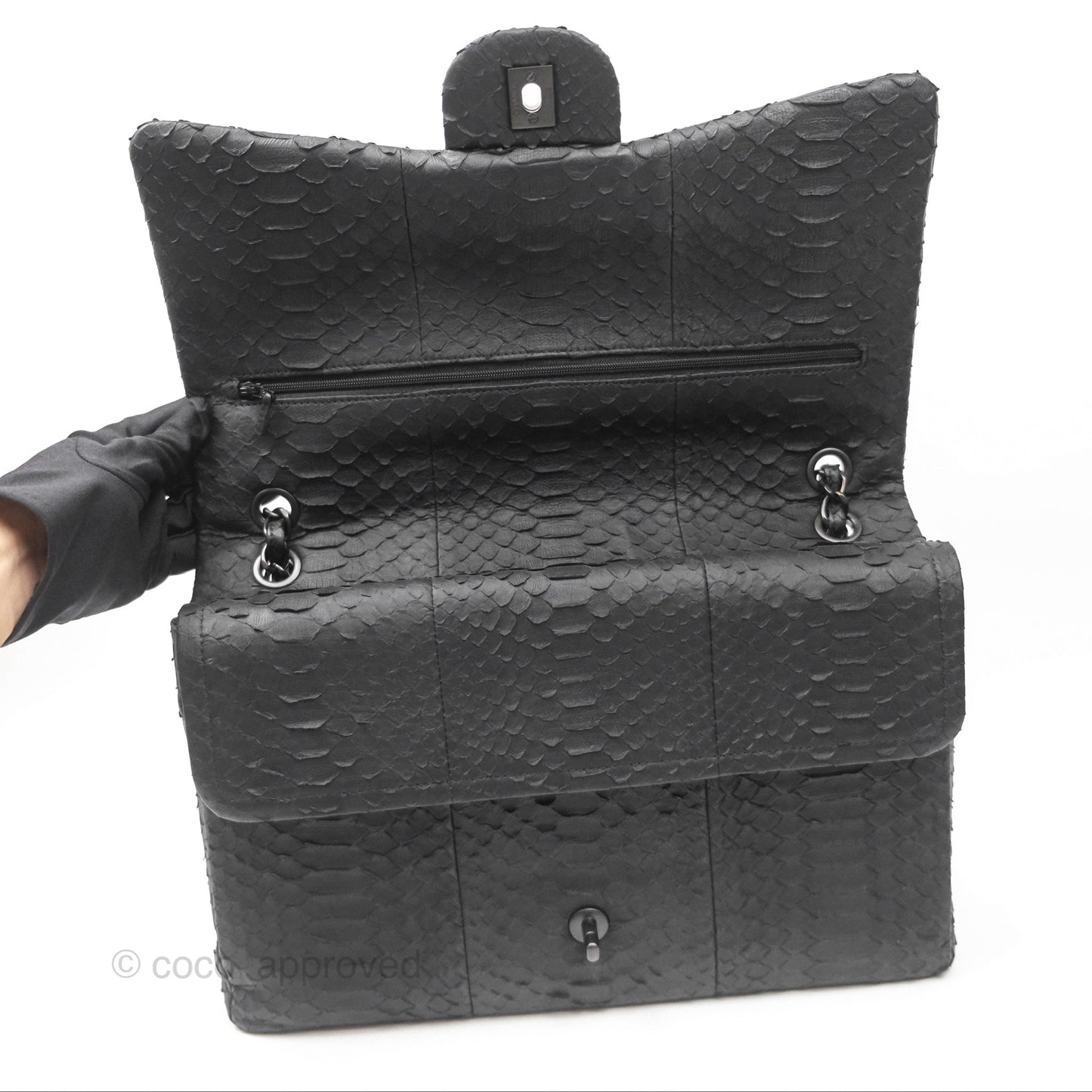 Chanel Maxi Double Flap Black Python Matte Black Hardware