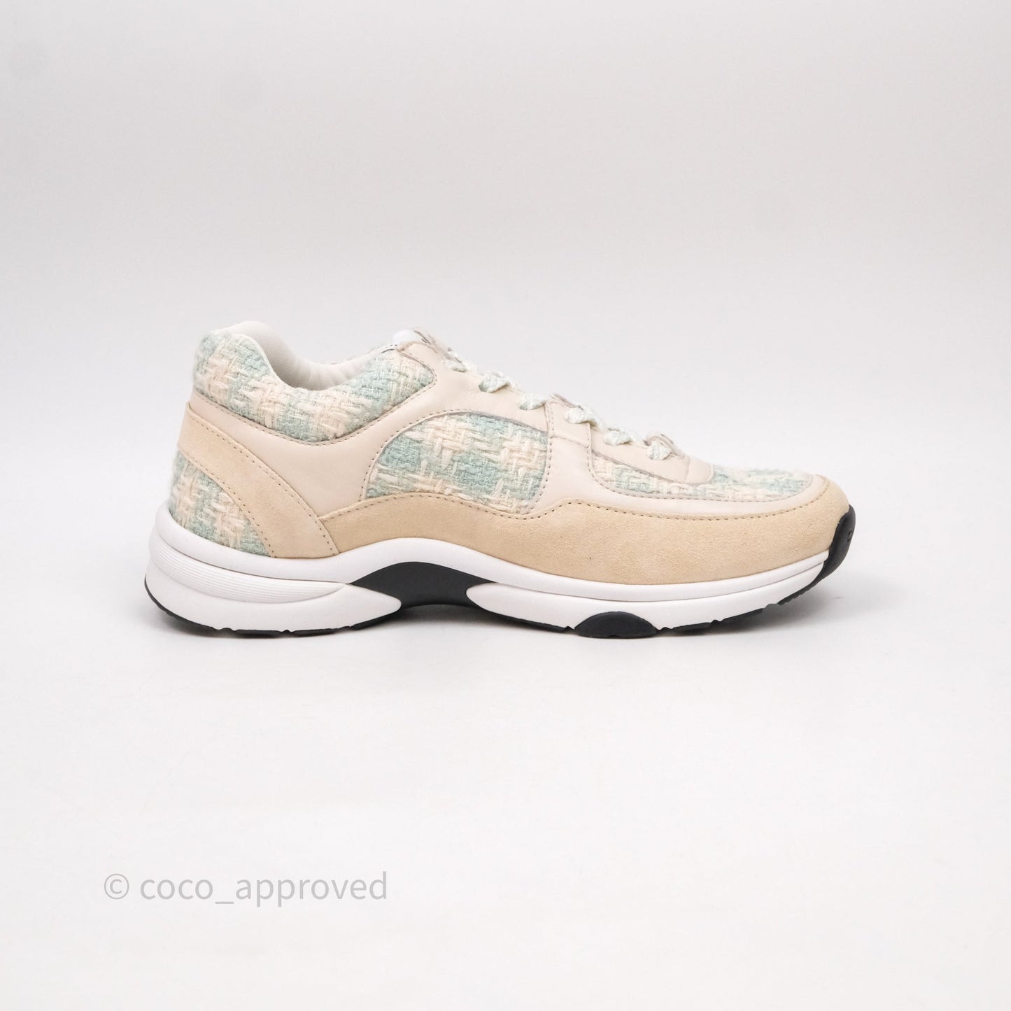 Chanel CC Sneakers Beige/ Blue Tweed Size 39