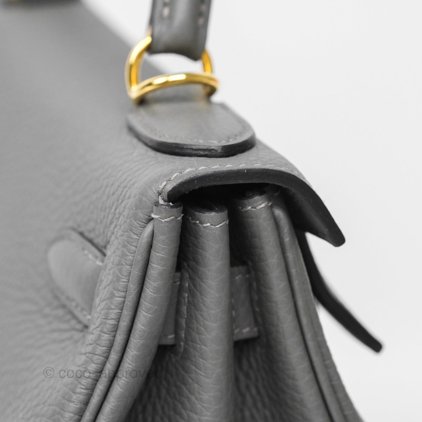 Hermès Kelly 28 Retourne Gris Meyer 0L Clemence Gold Hardware