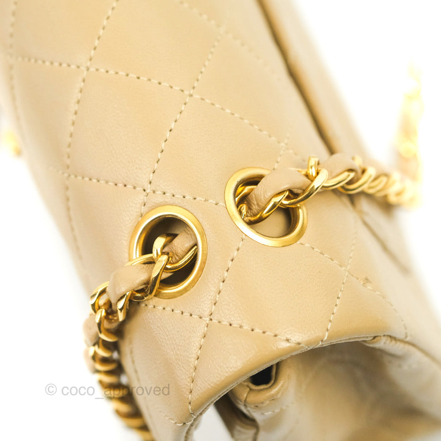 Chanel Classic Vintage Small Flap Dark Beige Lambskin 24K Gold Hardware