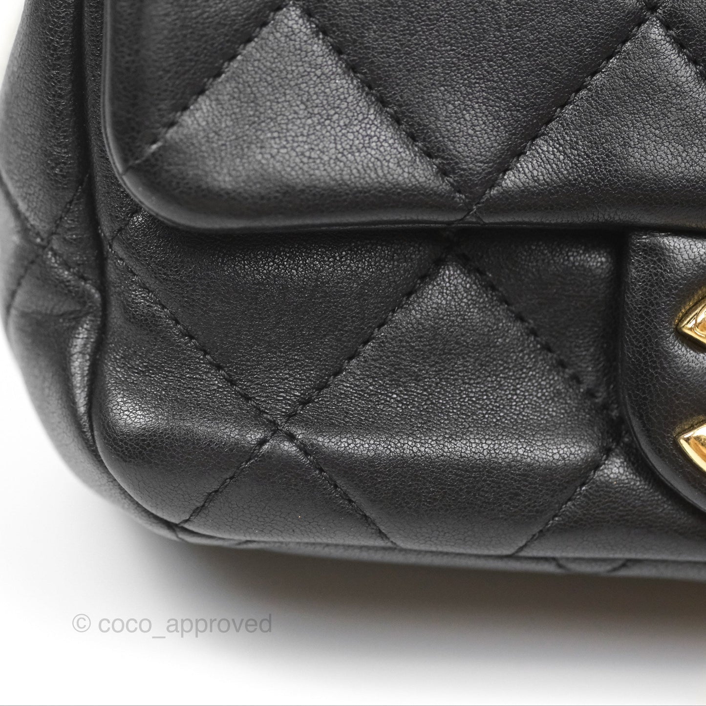 Chanel Mini Top Handle Flap Black Lambskin Aged Gold Hardware