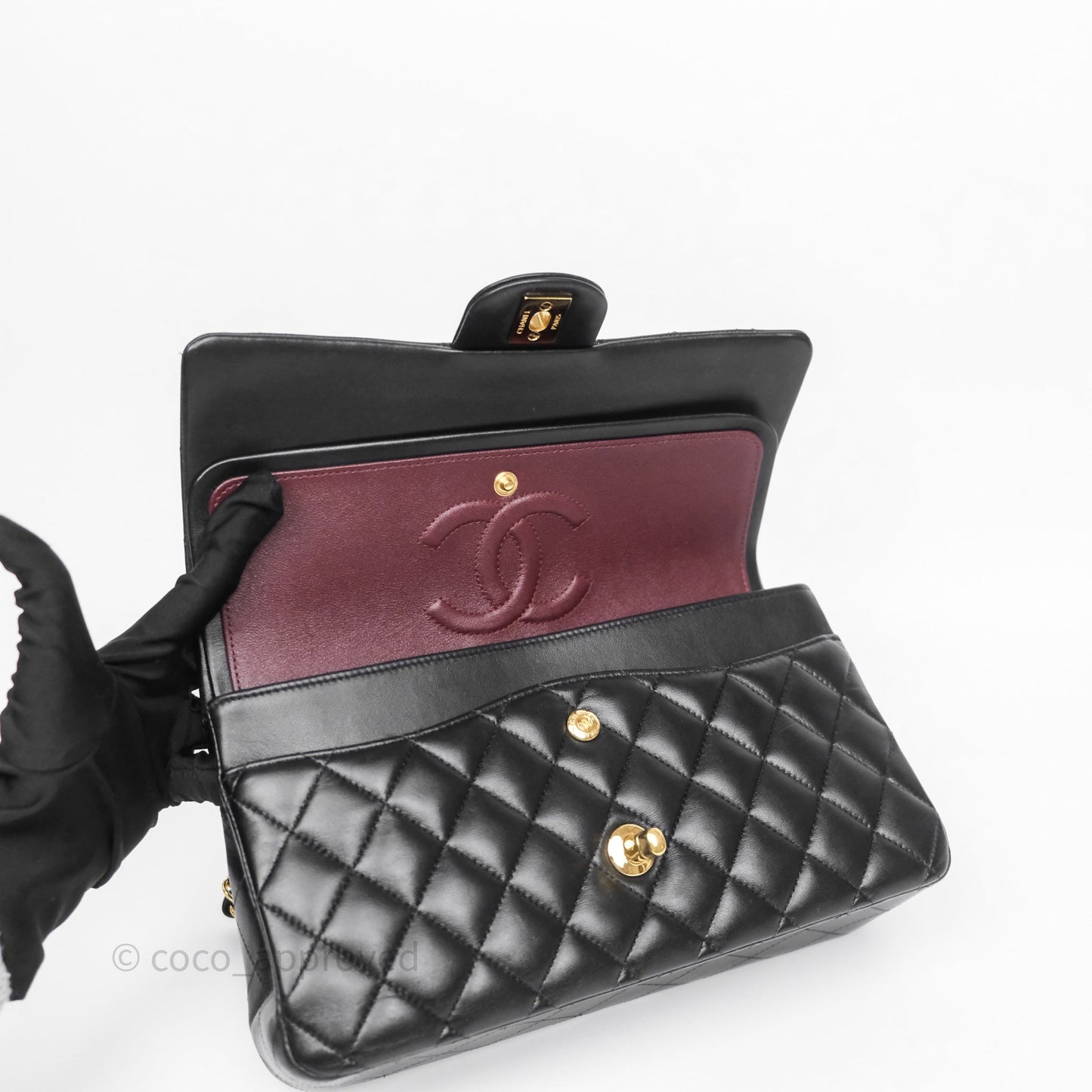 Chanel Classic M/L Medium Flap Quilted Black Lambskin Gold Hardware