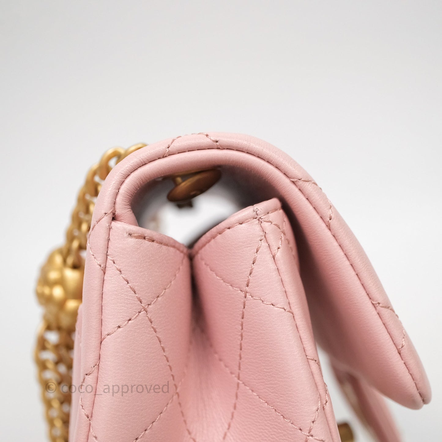Chanel Quilted Mini Square Flap with Camellia Adjustable Chain Pink Clair Lambskin