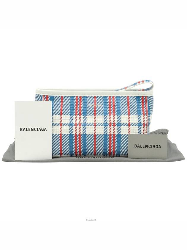 Luxury Balenciaga Multi check printed gold lettering logo hand strap Babes pouch clutch