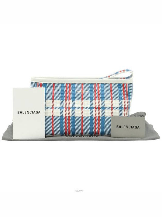 Luxury Balenciaga Multi check printed gold lettering logo hand strap Babes pouch clutch