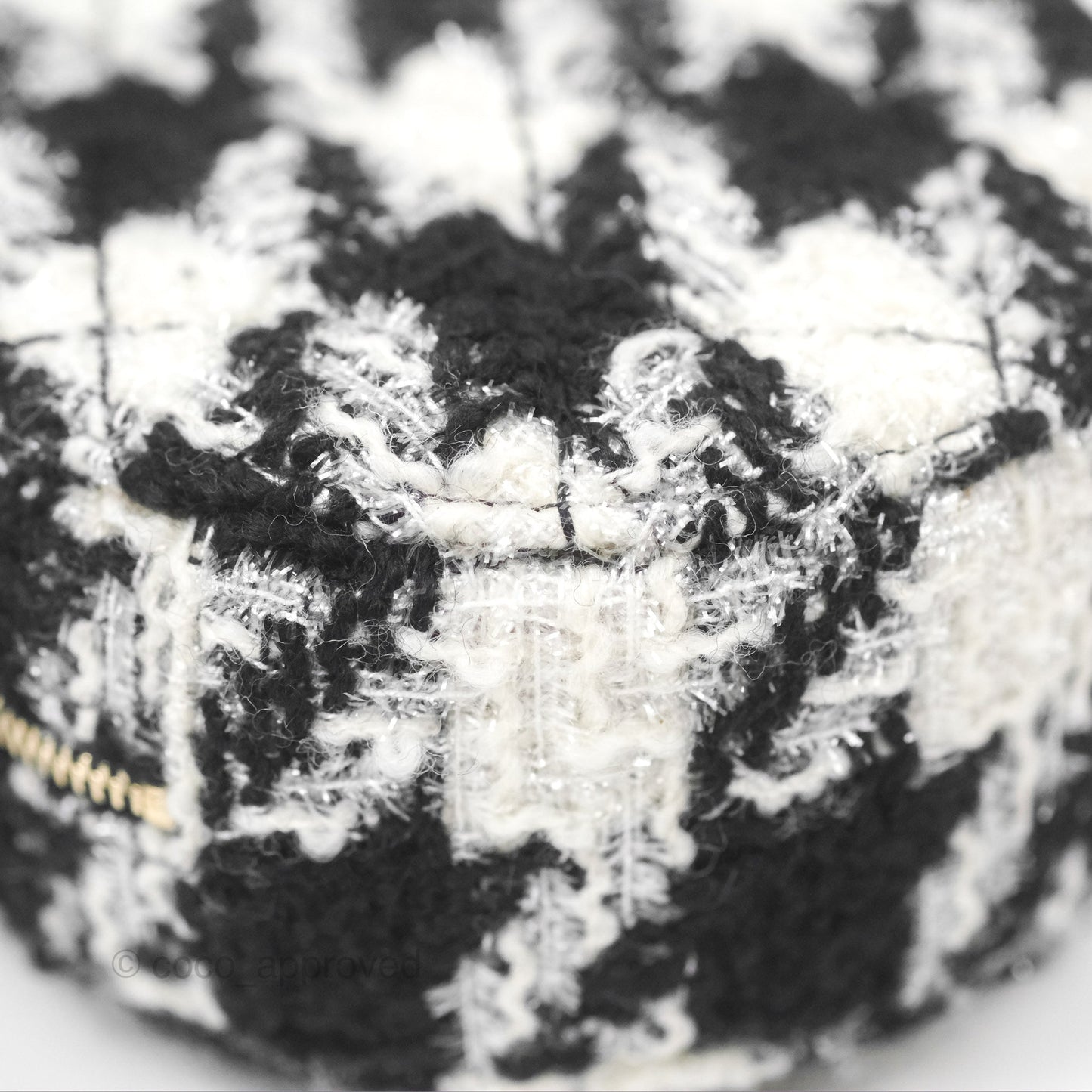 Chanel Shearling CC Round Clutch with Chain & Coin Purse Black & White Houndstooth Tweed