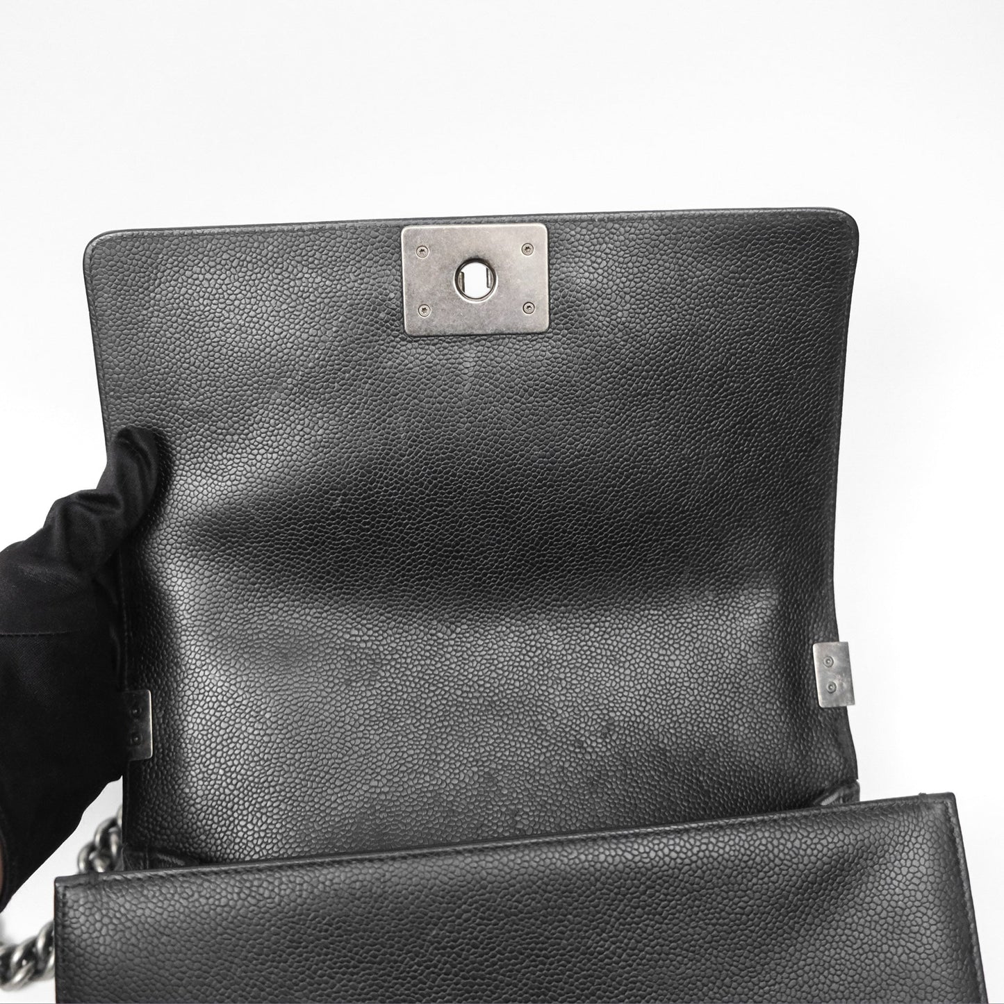 Chanel Medium Boy Chevron Black Caviar Ruthenium Hardware