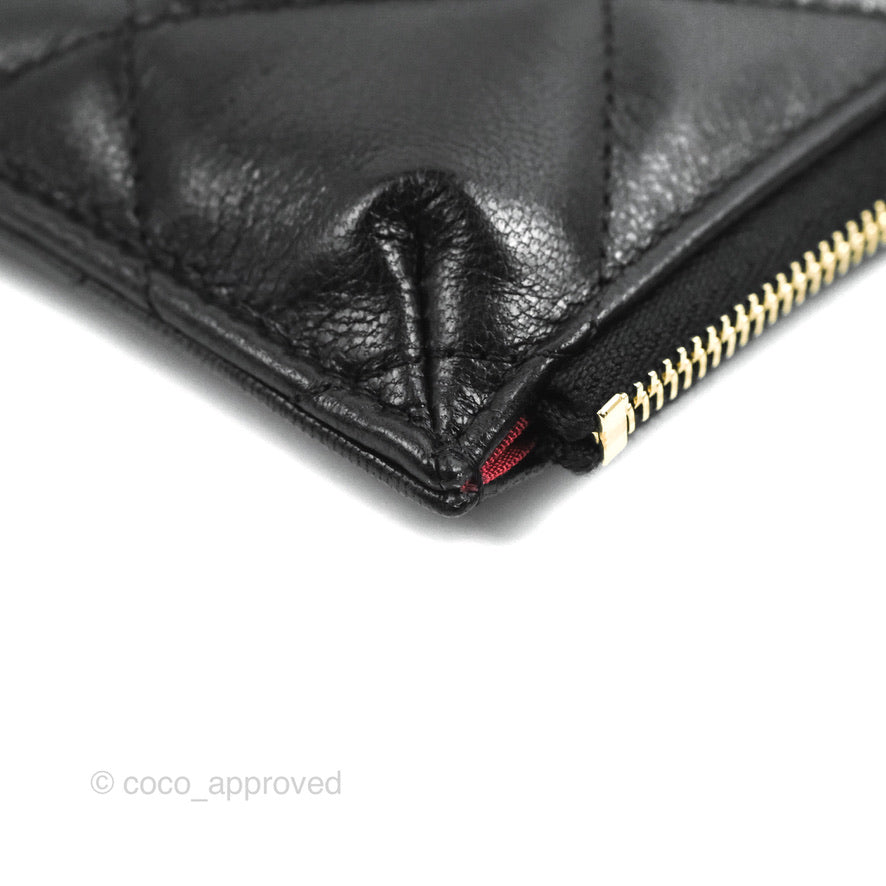 Chanel 19 Phone Holder Long Zip Wallet Black Goatskin Gold Hardware