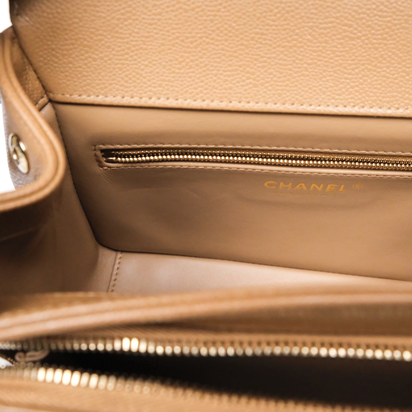 Chanel Quilted Medium Business Affinity Flap Dark Beige Caviar Gold Hardware