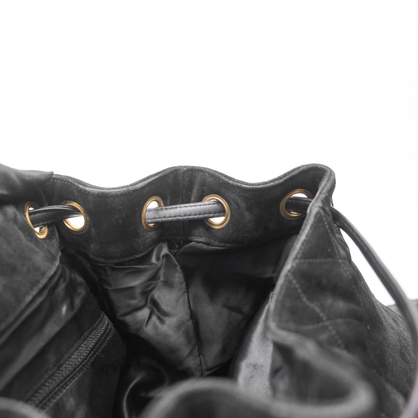 Chanel Vintage Quilted Suede CC Backpack Black Gold Hardware