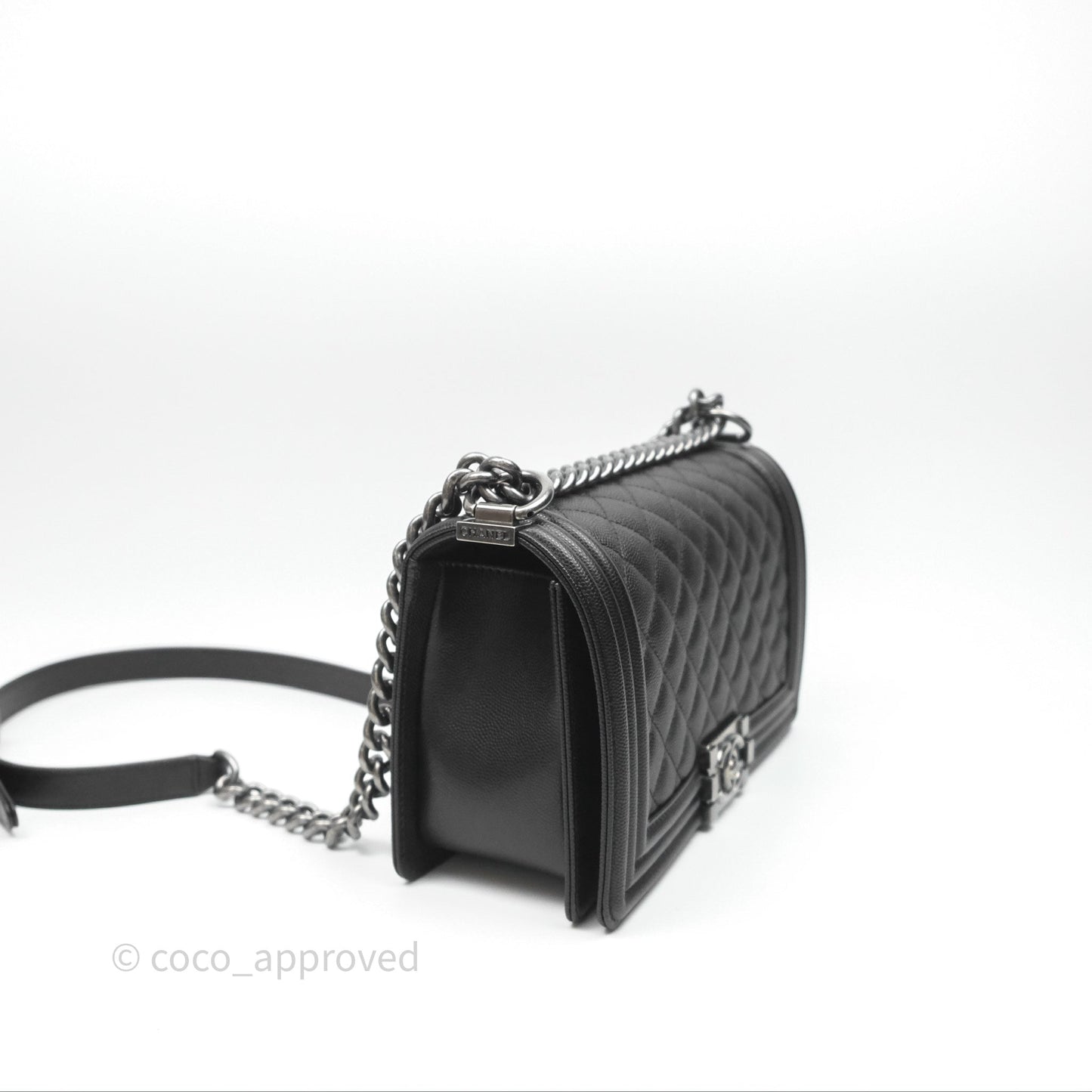 Chanel Medium Boy Quilted Black Caviar Ruthenium Hardware