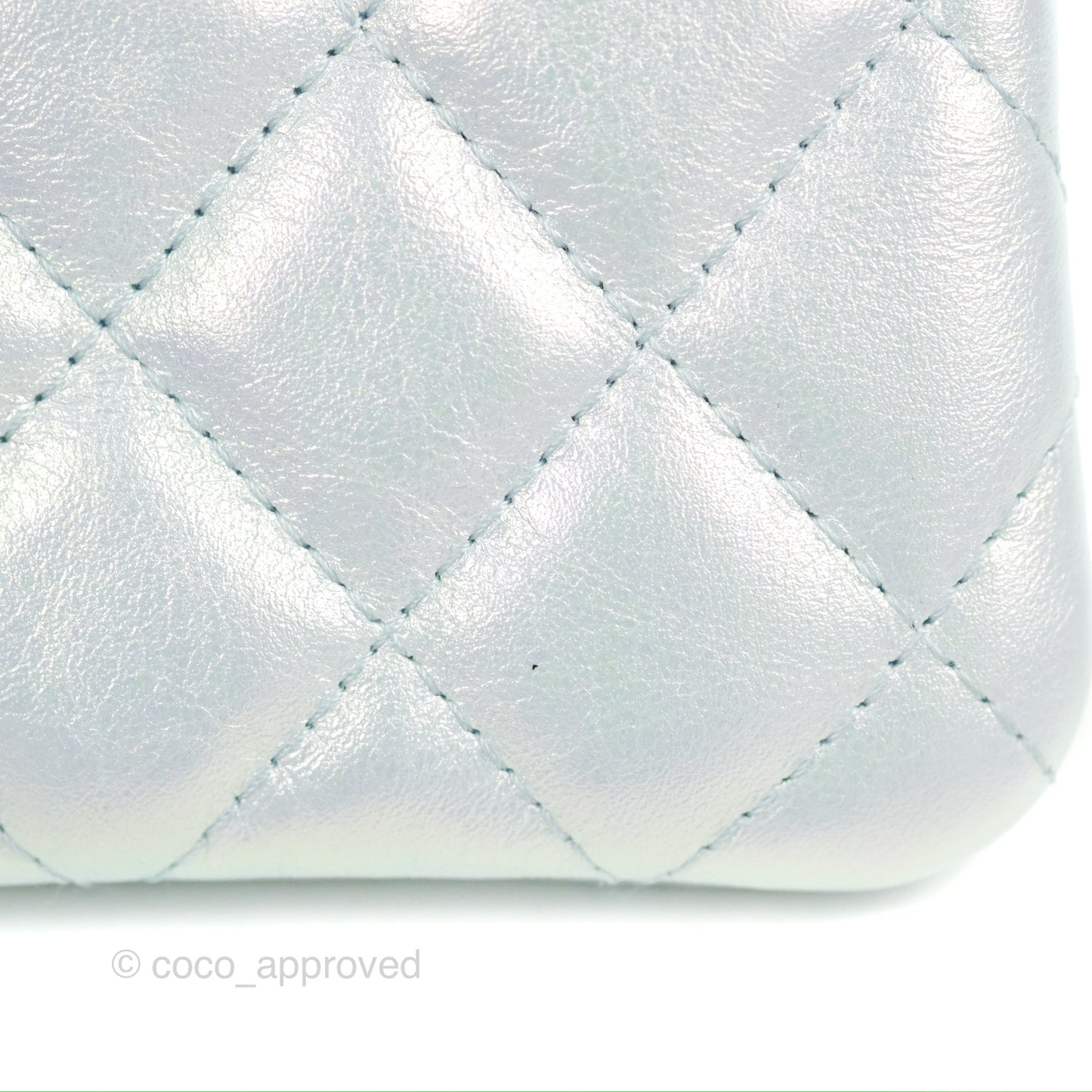 Chanel Quilted Mini O Case Iridescent Icy Blue Calfskin Silver Hardware