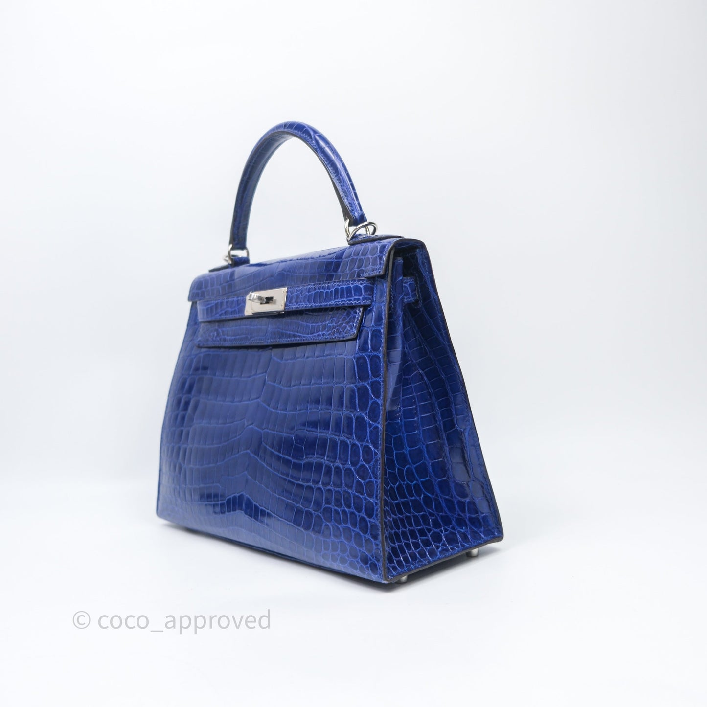 Hermès Kelly 28 Blue Croc Palladium Hardware