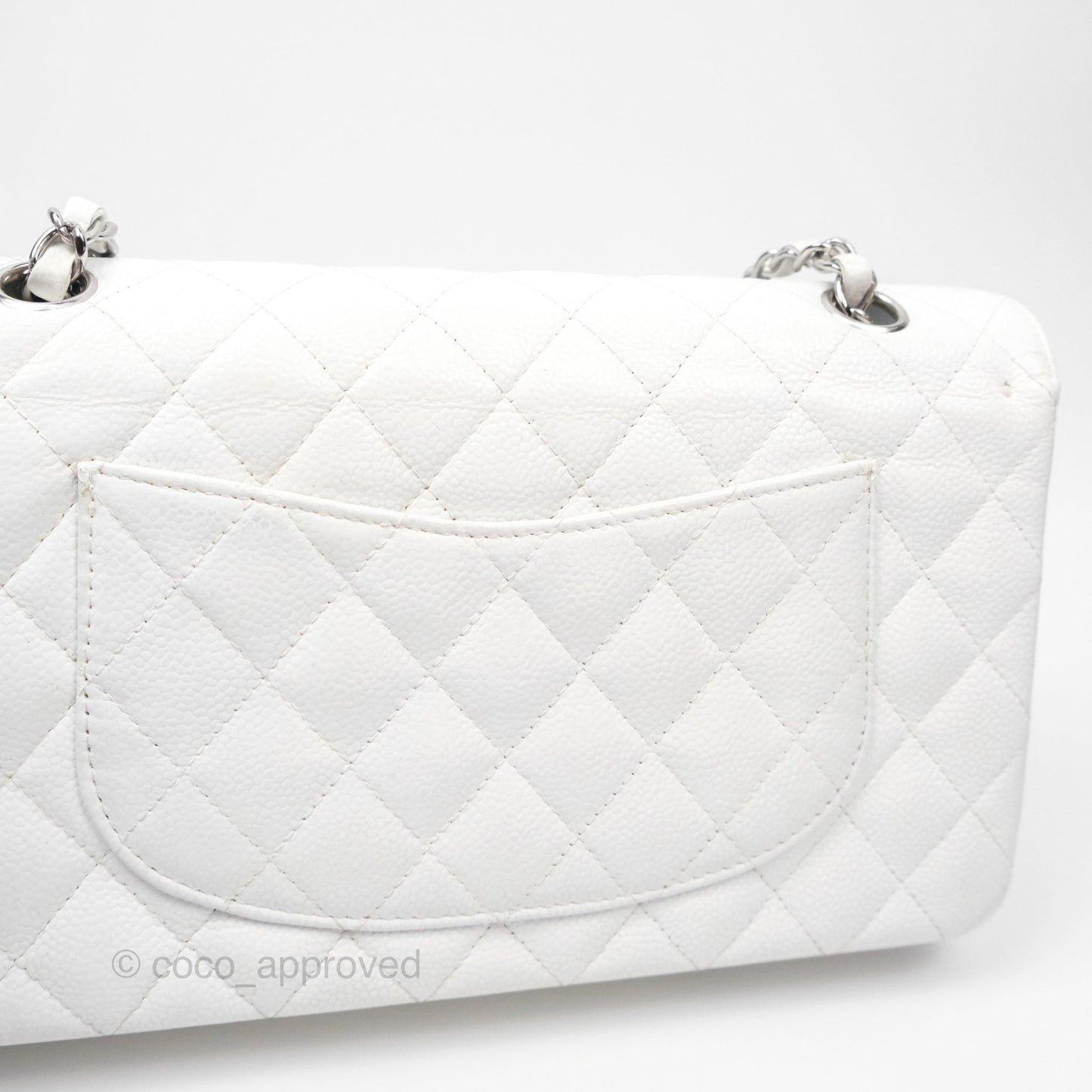 Chanel Classic M/L Medium Double Flap White Caviar Silver Hardware