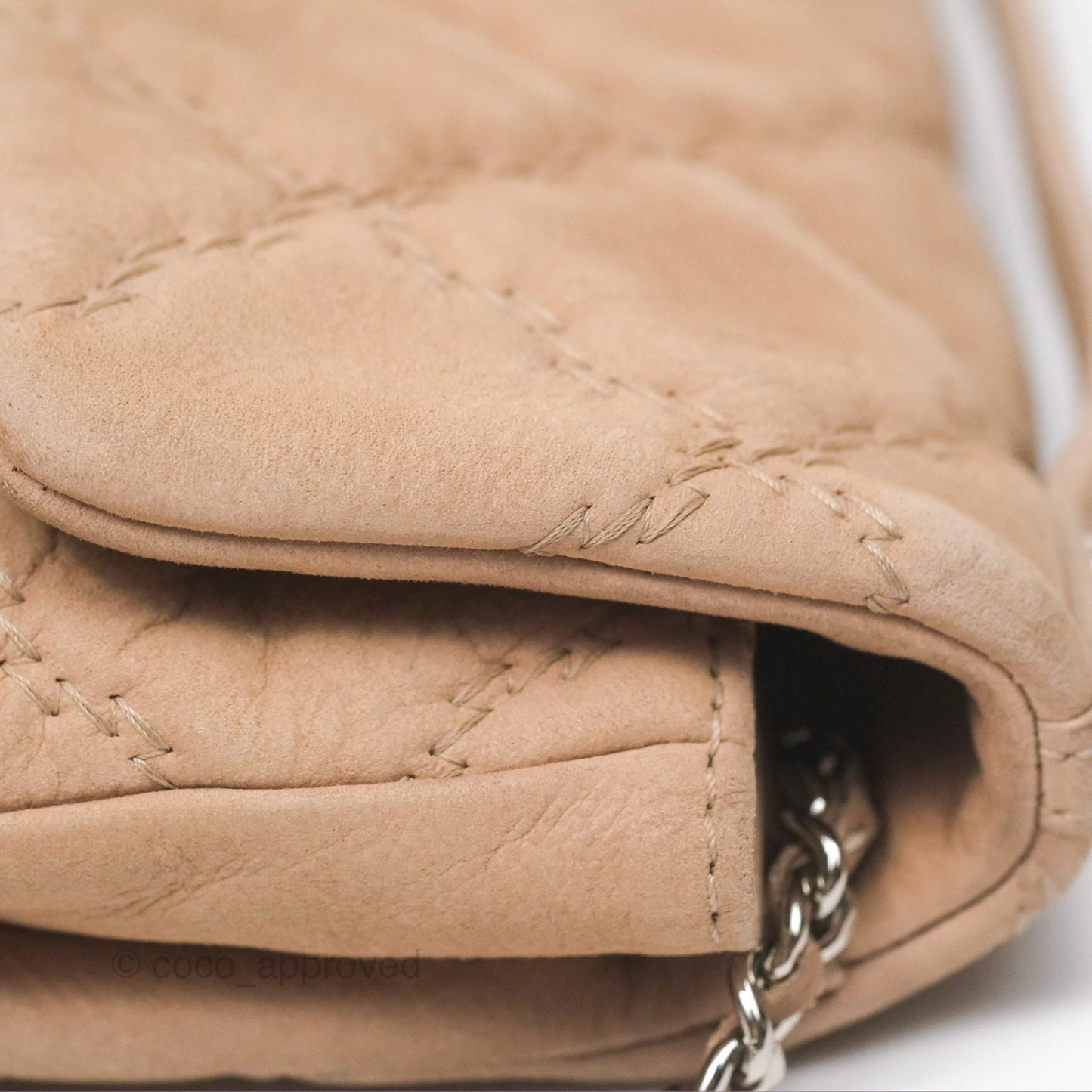 Chanel Double Stitch Hamptons Clutch With Chain Beige Washed Calfskin