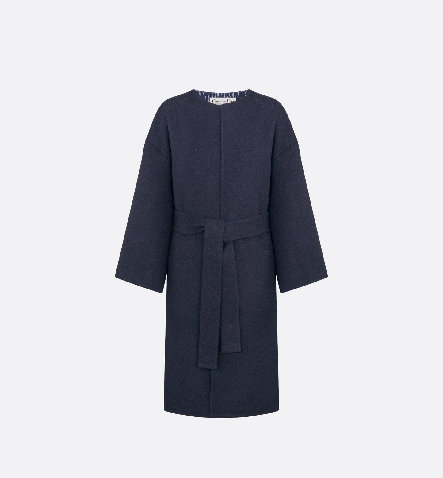 Coat With Belt Navy Blue Double Sided Virgin Wool And Silk With Miss Luxury Dior Allover Interior
