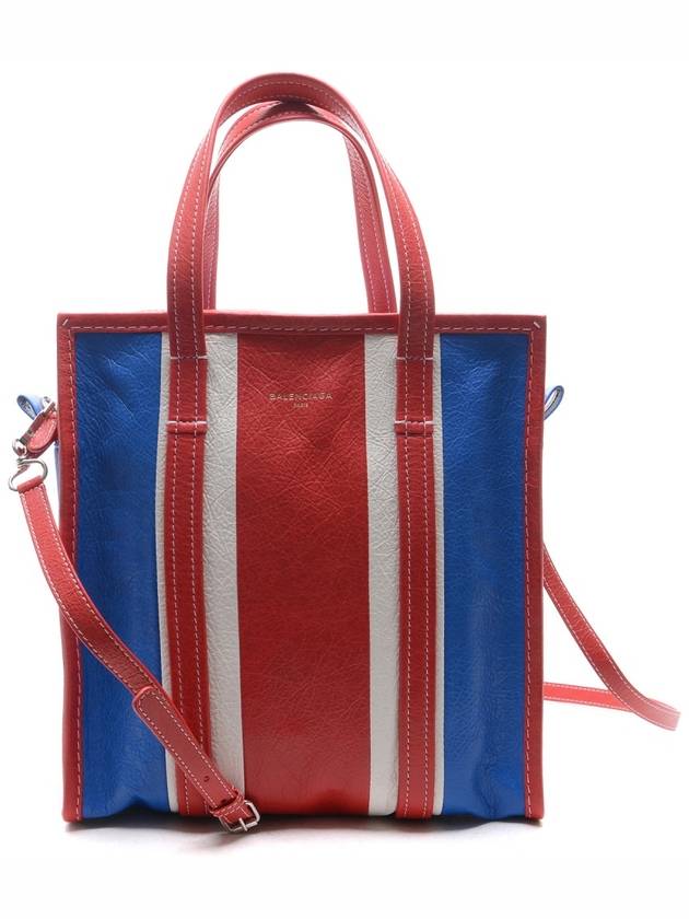 Luxury Balenciaga Bazaar Striped Shopper Tote Bag Red Blue
